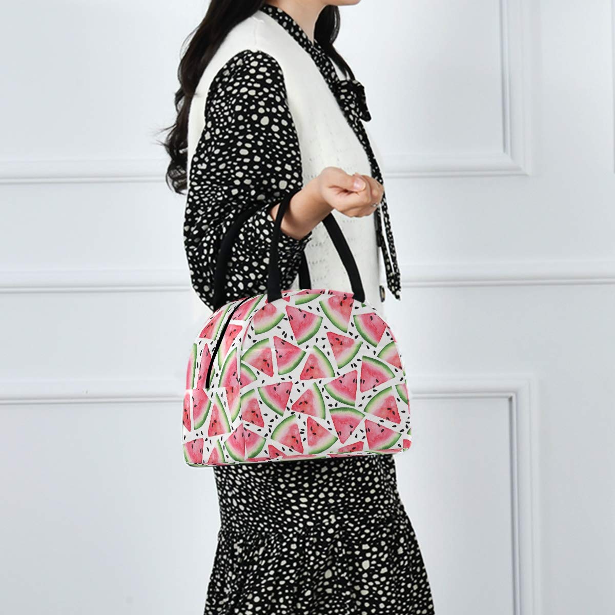 Insulated Reusable Lunch Tote Bag with Front Pocket & Zipper Closure - Cute Watermelon Design Cooler Container for Men & Women - Perfect for Work, Picnic, Travel, Beach & Fishing Trips