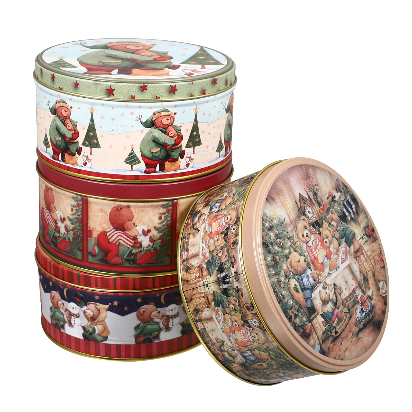 4 Pcs Christmas Cookie Tins with Lids - Holiday Gift Boxes for Candy & Party Supplies - Perfect for Xmas Gifting & Home Decor