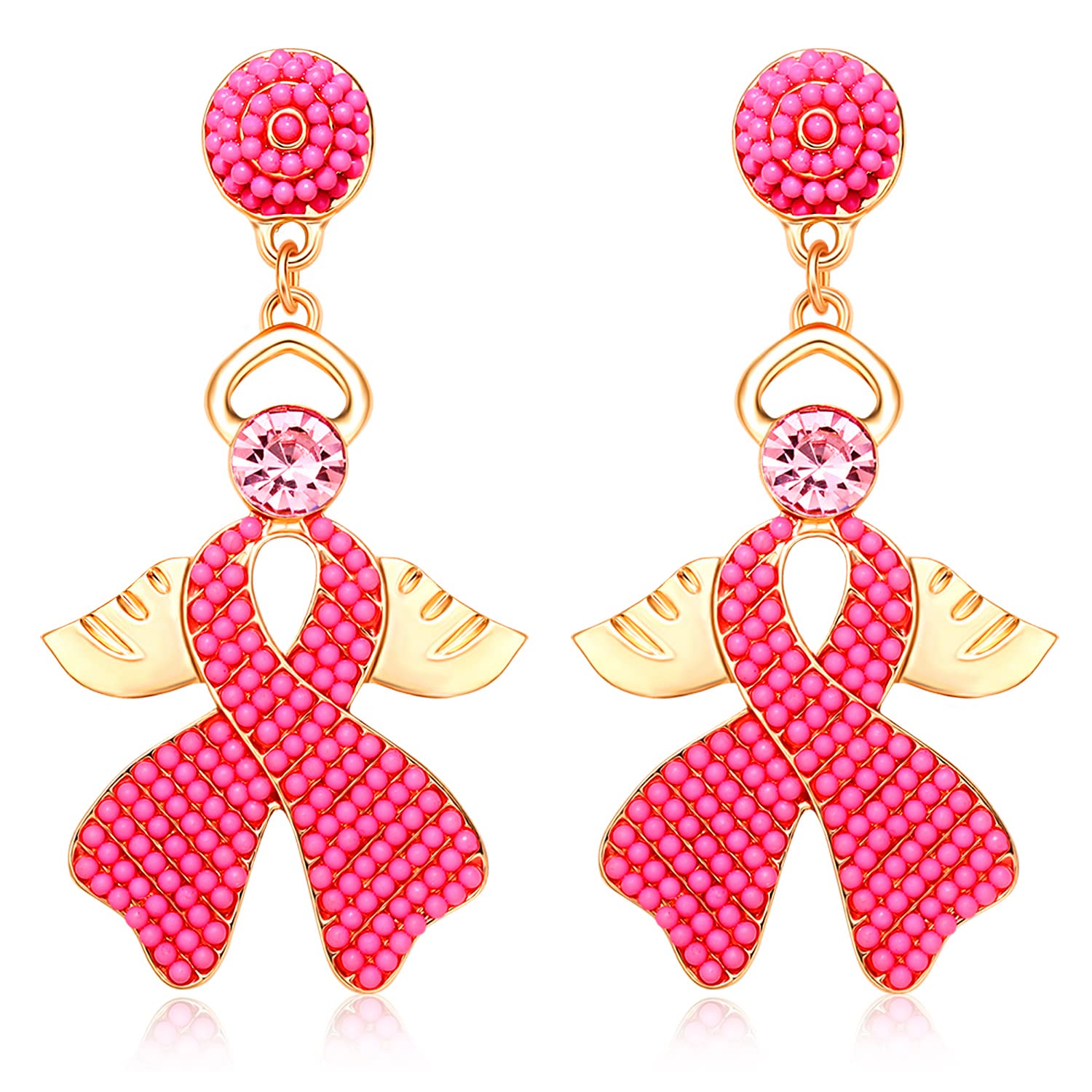 Pink Ribbon Earrings for Women - Breast Cancer Awareness Jewelry, Beaded Drop Dangle Earrings, Thoughtful Gift for Survivors & Supporters - Perfect for Fundraisers, Awareness Events & Everyday Wear
