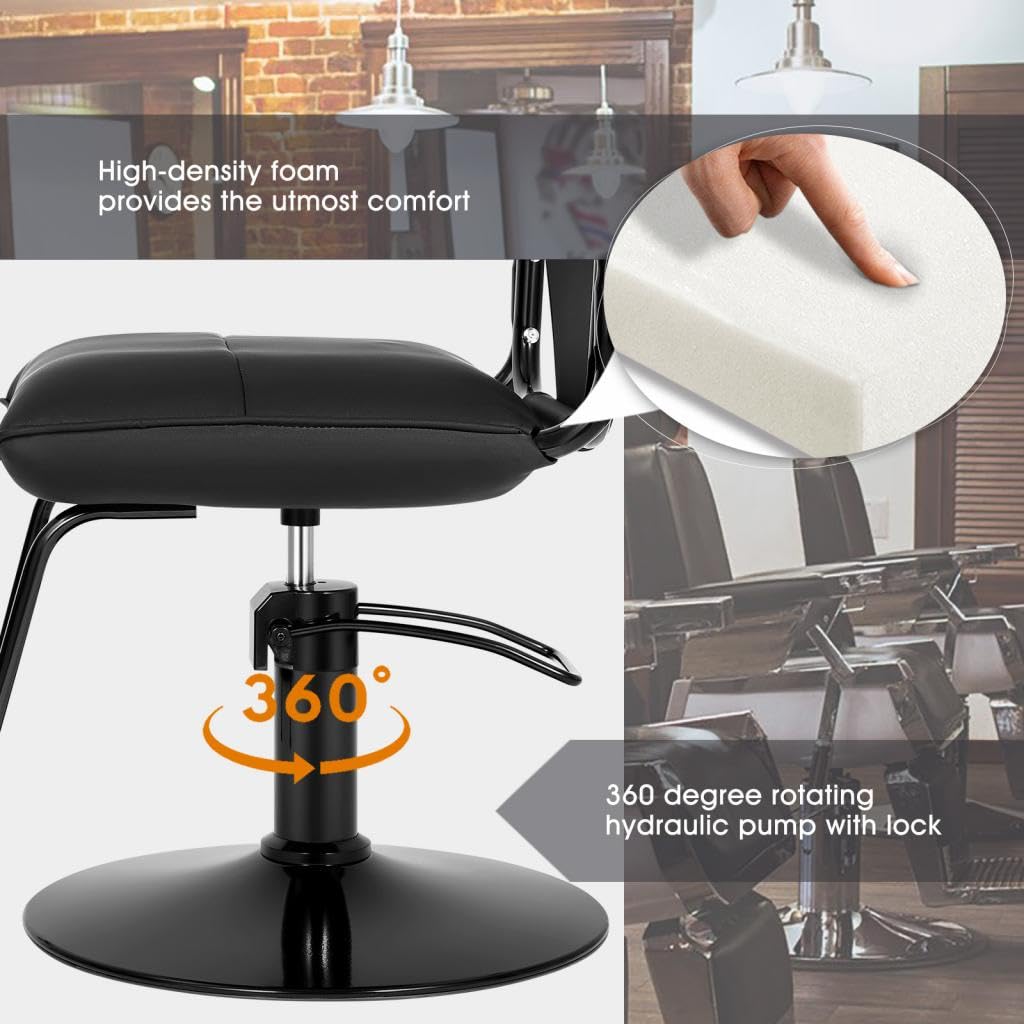 Professional Hydraulic Salon Styling Chair - 360° Swivel Barber Chair for Hair Stylists, Extra Wide & Heavy Duty (330 LBS Capacity) - All Black Beauty Equipment for Salon, Spa & Home Use