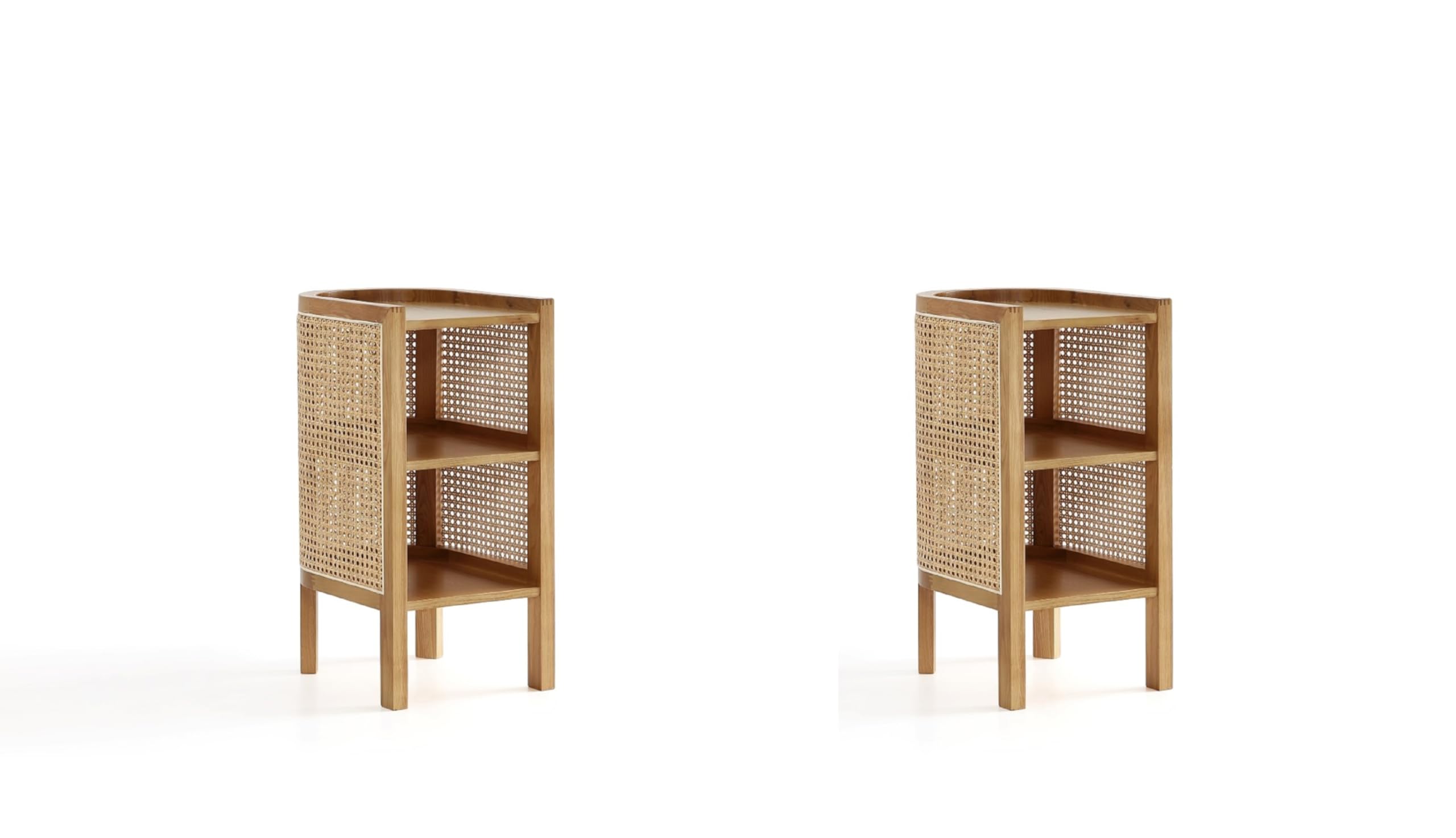 Versailles Rattan Bedside Table - Natural Cane End Table with 2 Shelves for Living Room, Bedroom, Study & Home Office Storage - Set of 2 Accent Tables for Cozy Home Decor & Small Space Organization