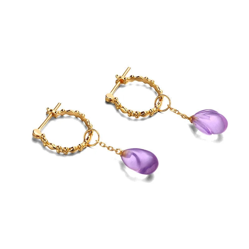 Natural Amethyst Teardrop Earrings for Women - Aquarius Zodiac Jewelry | TB1595 | Elegant Dangle Earrings for Parties, Weddings & Everyday Wear