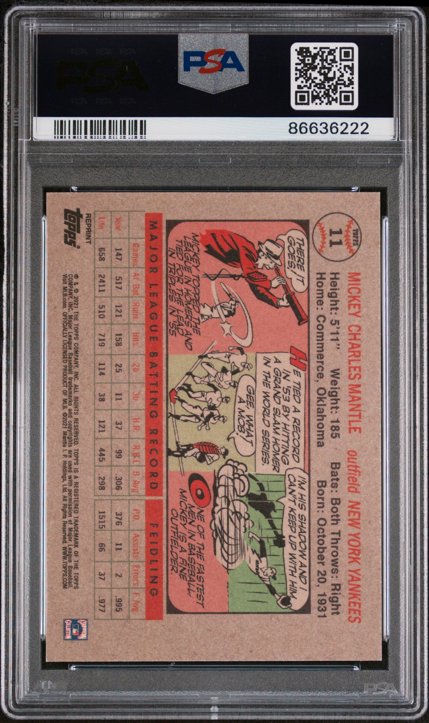 2021 Topps Mickey Mantle Collection Gold Facsimile Auto #11 PSA 10 - Rare Baseball Card for Collectors & Sports Memorabilia Enthusiasts - Perfect for Display Cases & Investment Portfolios