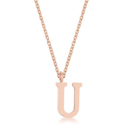 Elaina Rose Gold Stainless Steel U Initial Necklace for Women - Personalized Monogram Letter Pendant Jewelry Gift for Birthday, Anniversary & Valentine's Day