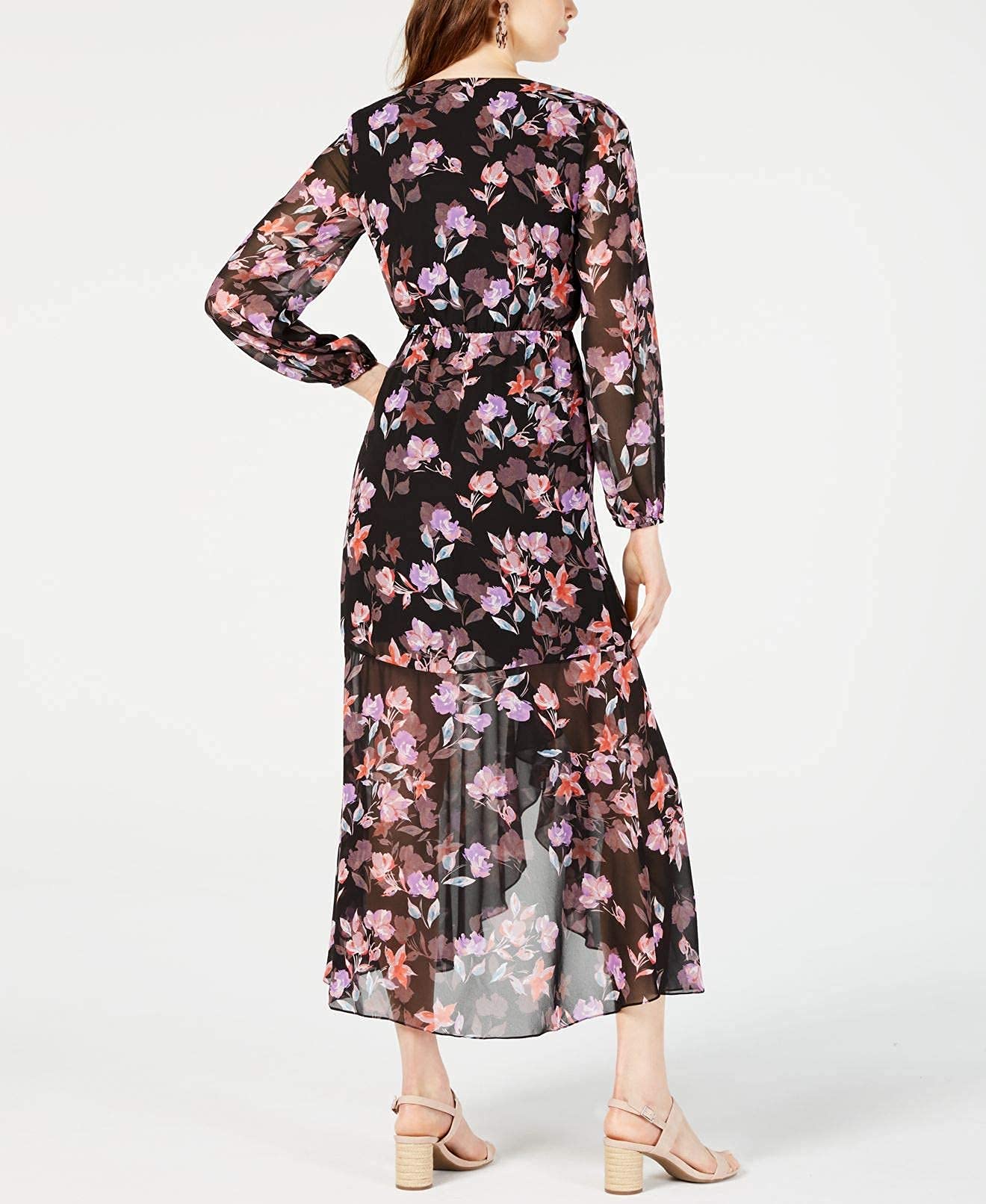Bar III Women's Floral Ruffled Maxi Dress - Black Size S | Elegant Summer Beach Wedding Party Outfit