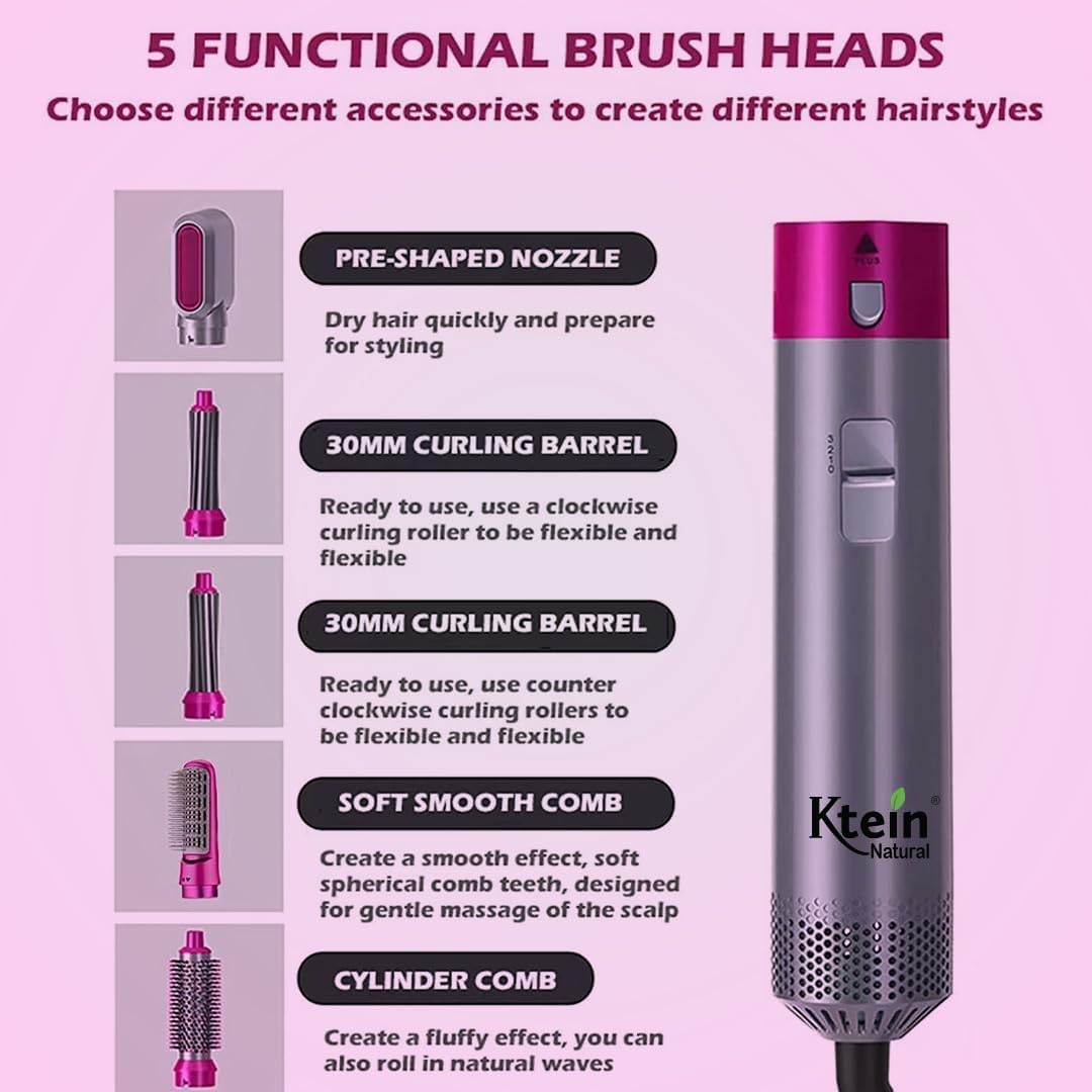 MORESOON 5-in-1 Hair Dryer Brush Set with Detachable Blow Dryer, Negative Ion Technology for Frizz-Free Styling | Hot Air Brush, Volumizer & Thermal Curler for Salon-Quality Blowouts at Home | Perfect for Daily Styling, Travel & Professional Use