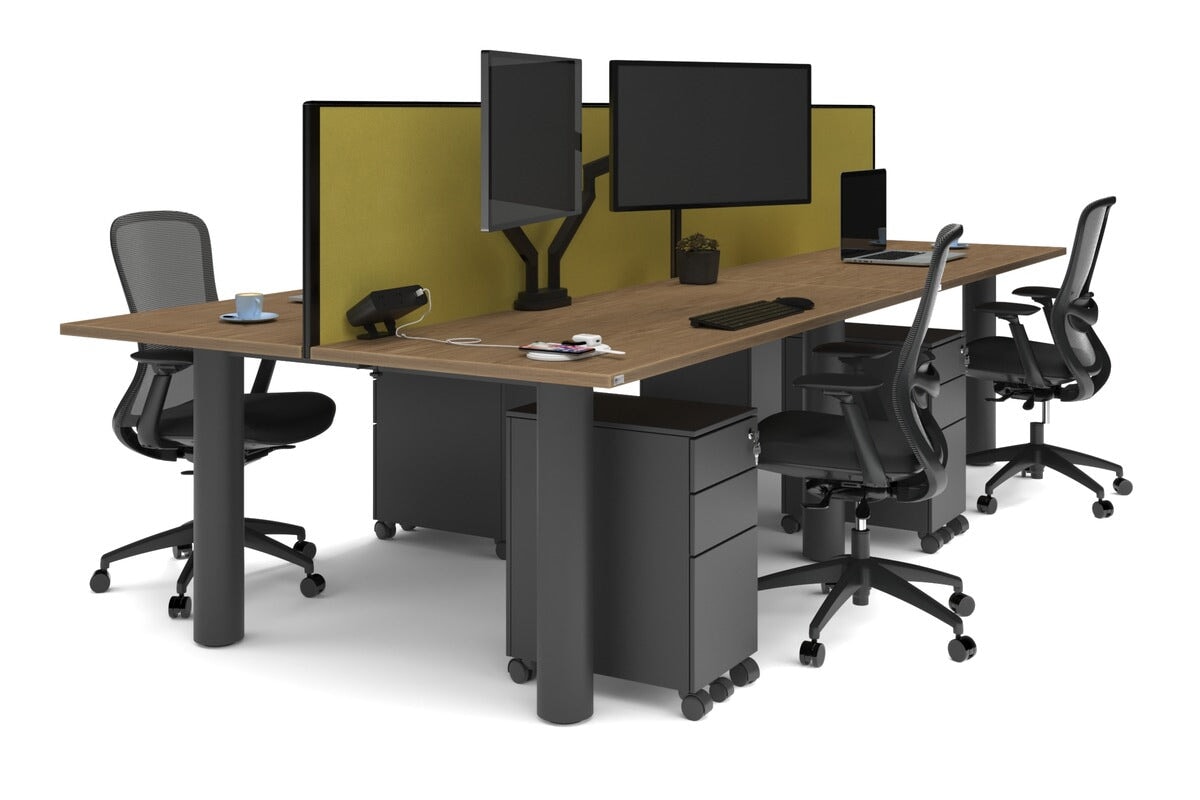 Quadro Cylinder Leg 4-Person Office Workstation Desk [1600L x 700W] - Modern Office Furniture for Team Collaboration & Productivity