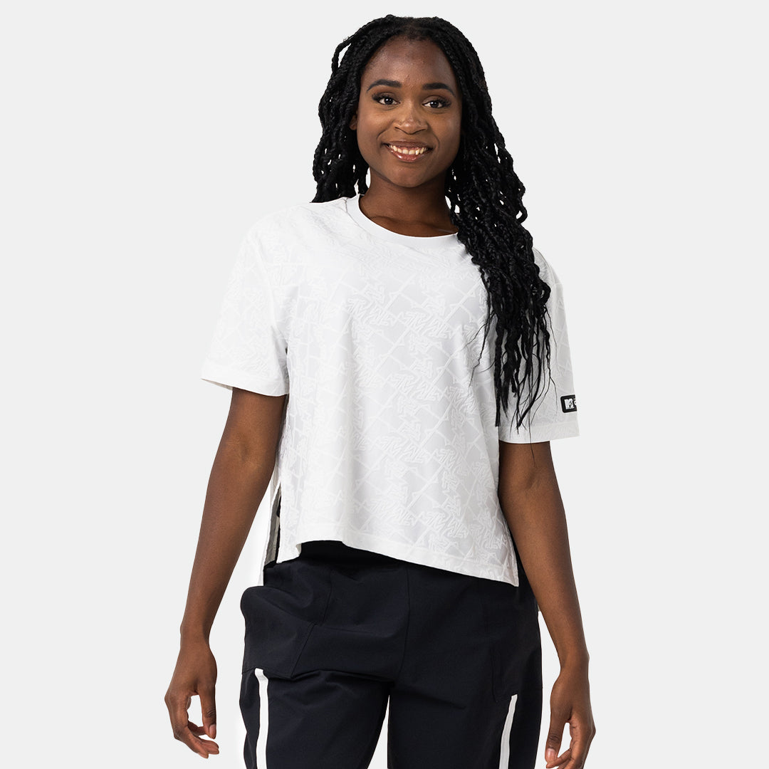 MTV Women's Push It Jacquard Boxy Tee - Stylish Graphic T-Shirt for Casual Wear, Street Fashion & Everyday Outfits
