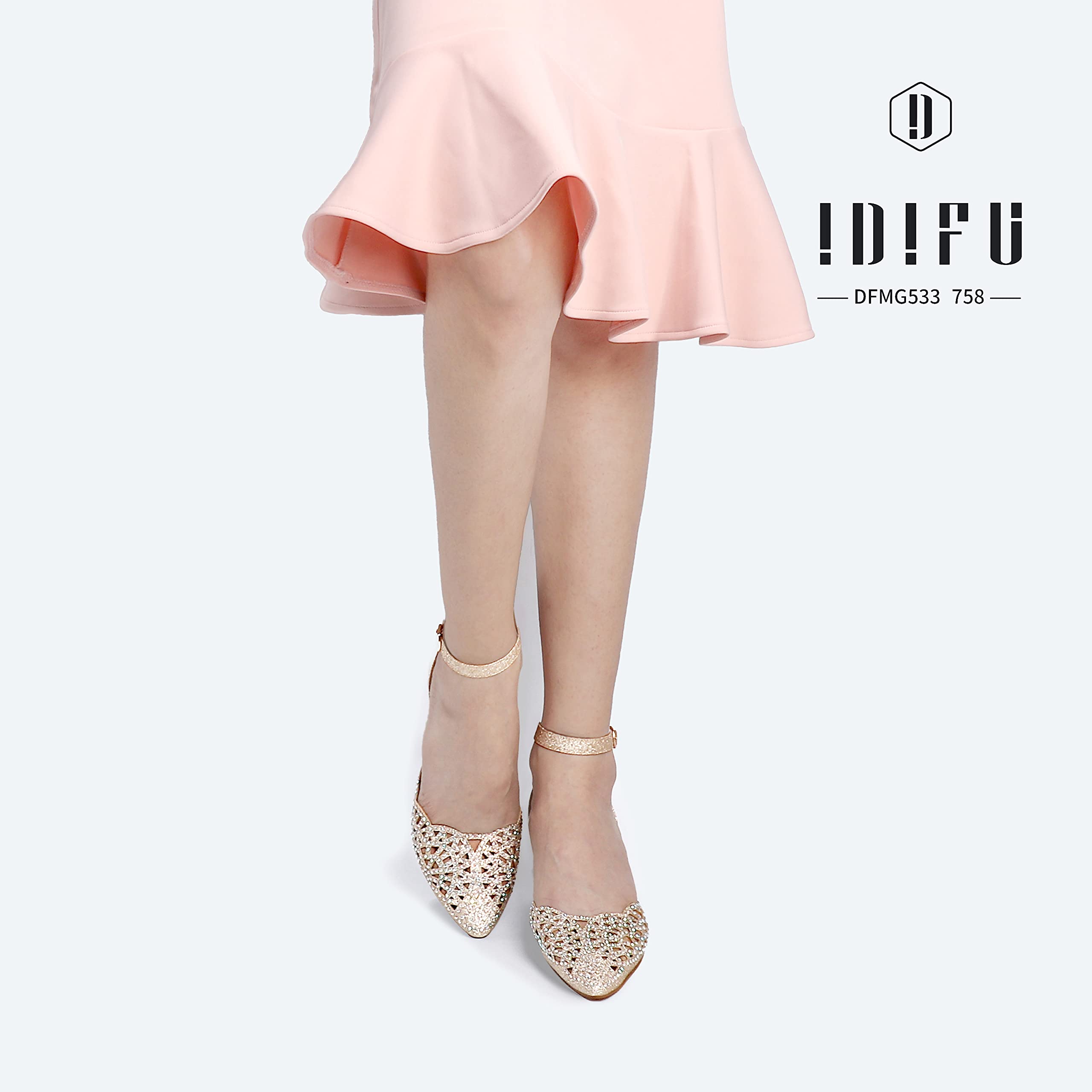 IDIFU Women's Rhinestone Sequins Low Kitten Heel Pumps - Elegant Wedding Shoes for Bride, Bridesmaid & Evening Party | Comfortable Dress Shoes for Prom, Cocktail & Special Occasions