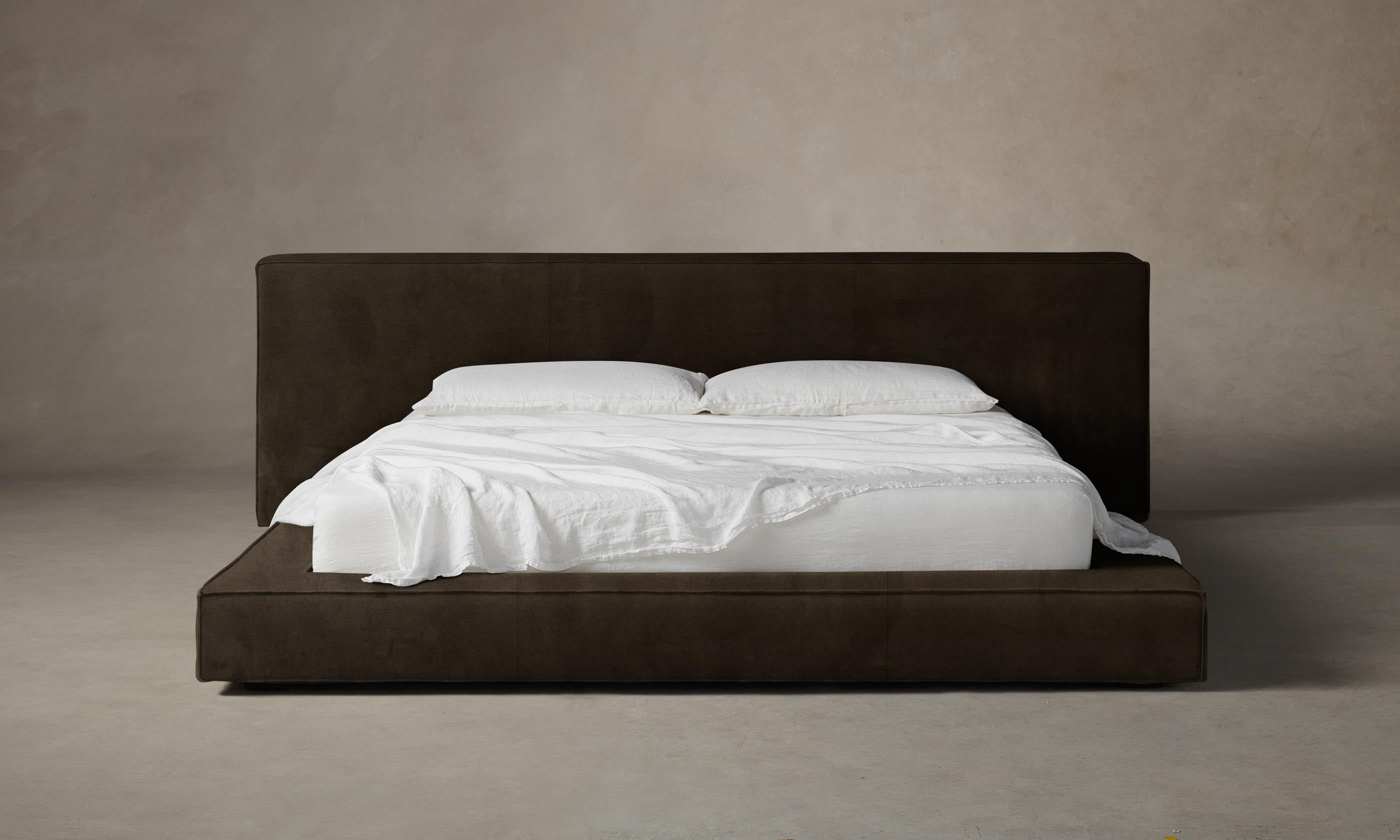 Premium Eldridge Bed Frame in Luxurious Nubuck Leather Espresso Brown - Perfect for Modern Bedrooms & Master Suites