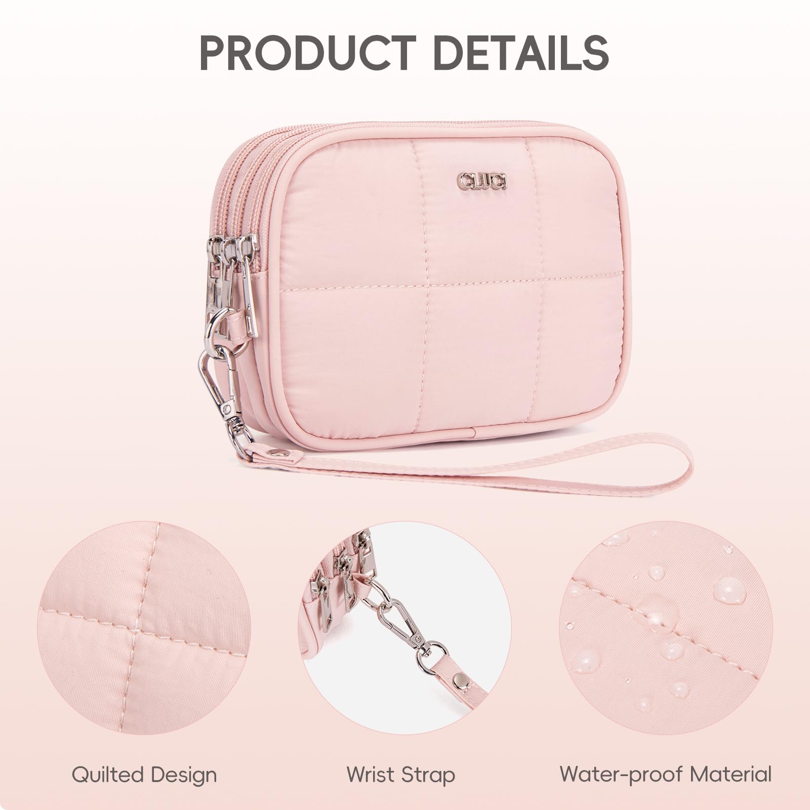CLUCI Women's Large Capacity Puffer Wristlet Wallet - 3-Zipper Nylon Quilted Clutch Purse for Everyday Use, Travel & Shopping