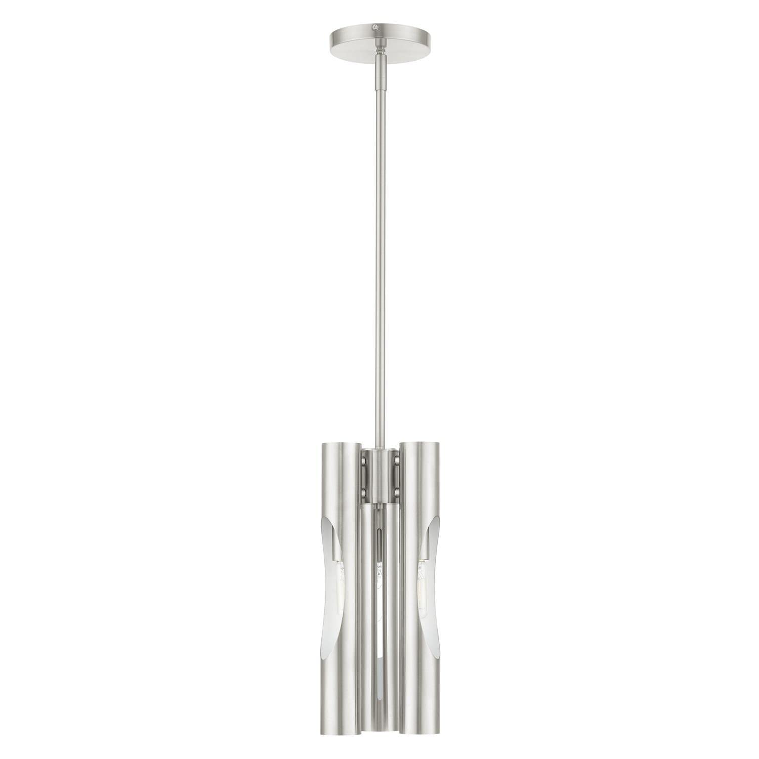 Livex Lighting Acra 3-Light Brushed Nickel Pendant Chandelier - Modern Ceiling Light Fixture for Dining Room, Kitchen Island & Bedroom Decor