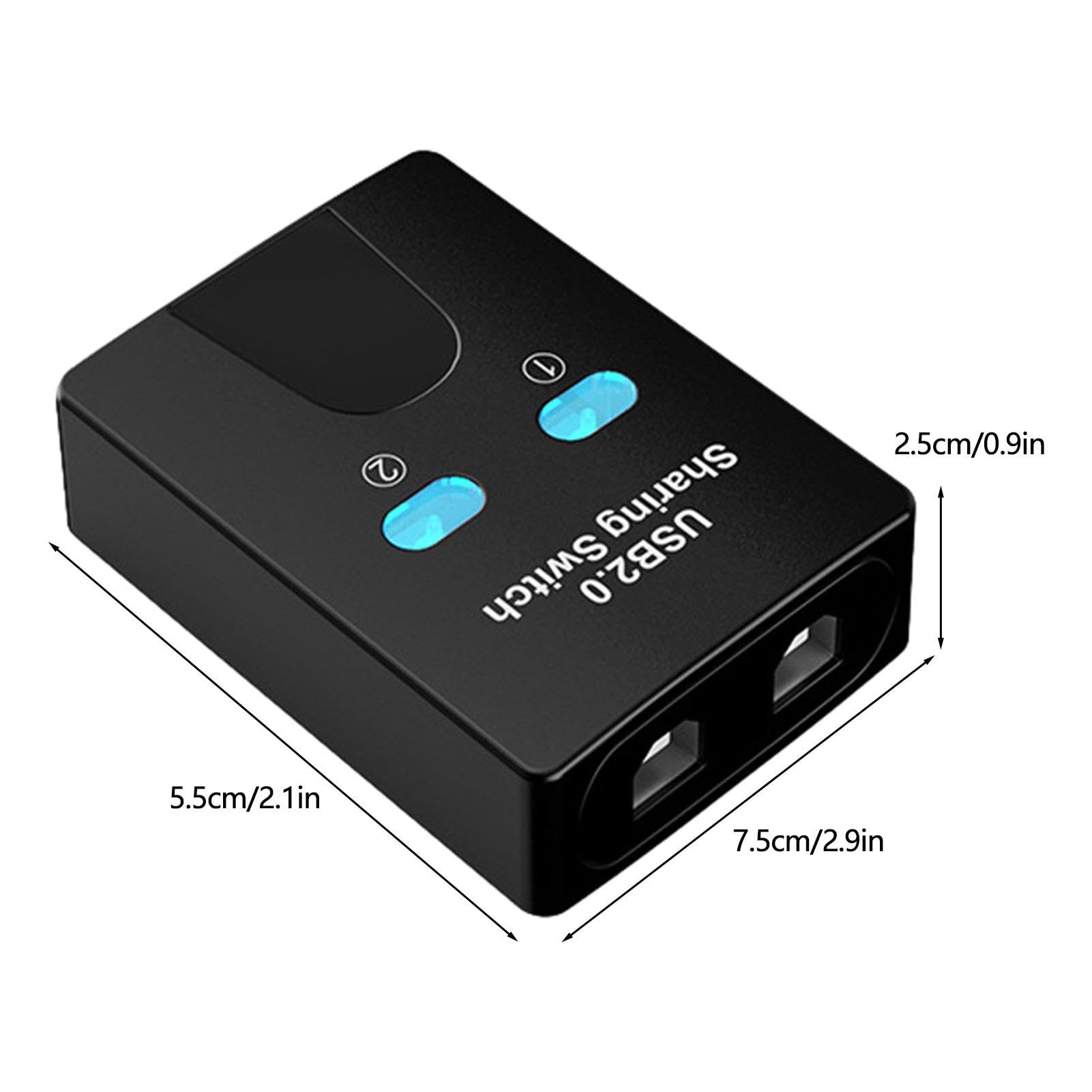 2-Port USB 2.0 Printer Sharing Hub - Compact USB Switch Box for Multiple Computers, Space-Saving Device Sharing Solution (Black, 2.95x2.17x0.98 inch) - Ideal for Home Office, Small Business & Multi-PC Workstations