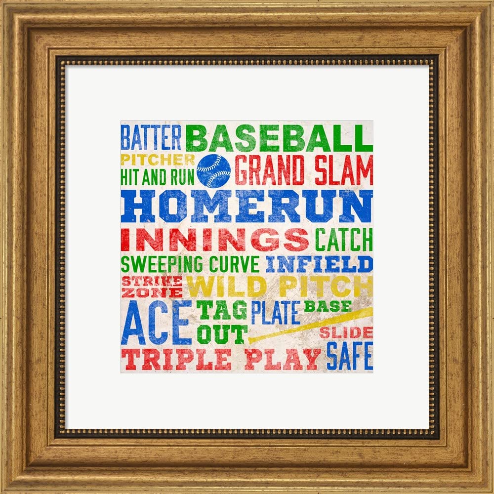 SD Graphics Studio Colorful Baseball Typography Framed Art Print - 15x15 Inches with Wide Gold Frame - Perfect for Sports Themed Rooms, Man Caves & Baseball Fan Gifts
