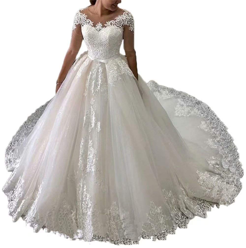 Elegant Half Sleeve Lace Wedding Dress for Bride - Round Neck A-Line Bridal Gown for Church, Beach, or Garden Ceremonies