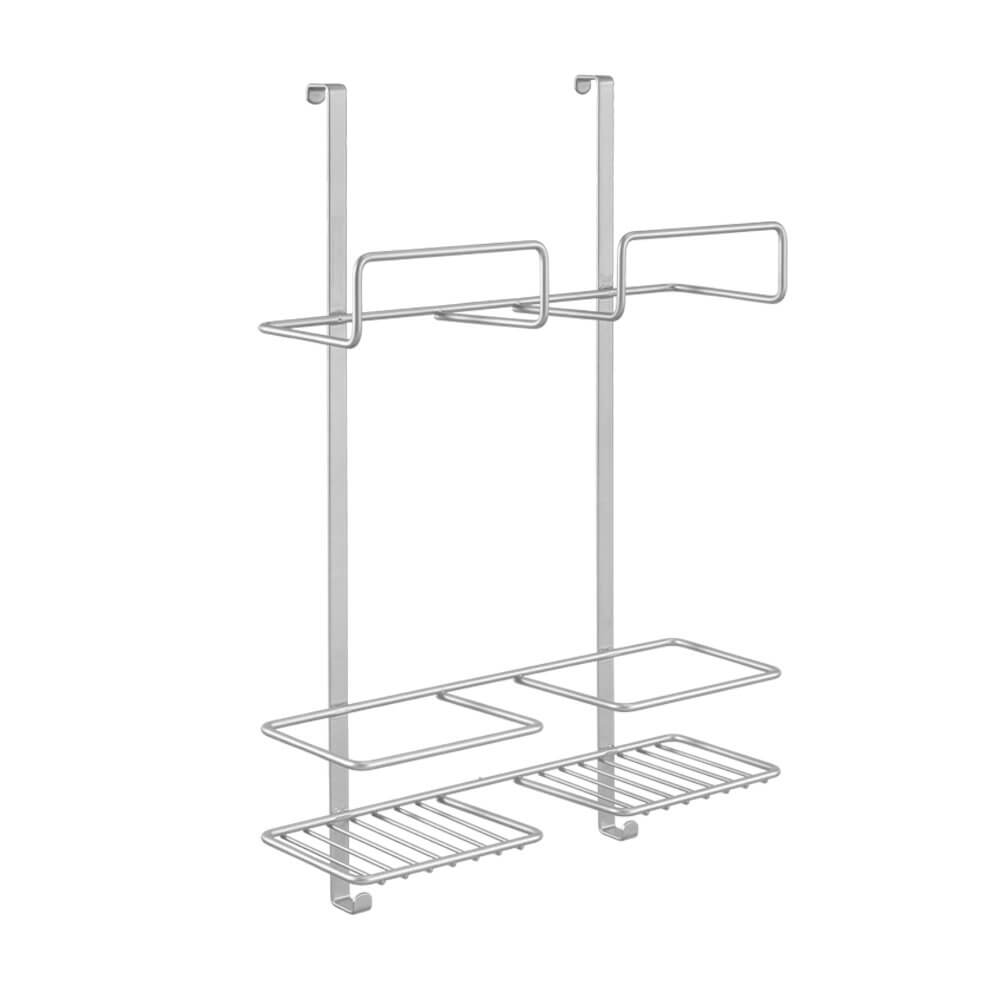 Over the Door Broom and Mop Holder - Space Saving Silver Hanging Organizer for Kitchen, Bathroom, or Garage Storage