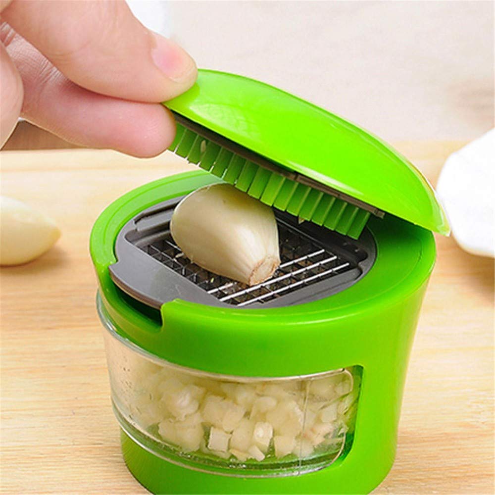 Premium Stainless Steel Garlic Press & Mincer with Silicone Peeler - Heavy Duty Garlic Crusher, Cutter & Storage Container - Easy to Clean Kitchen Gadget - Perfect for Cooking, Meal Prep & Garlic Lovers (Green)