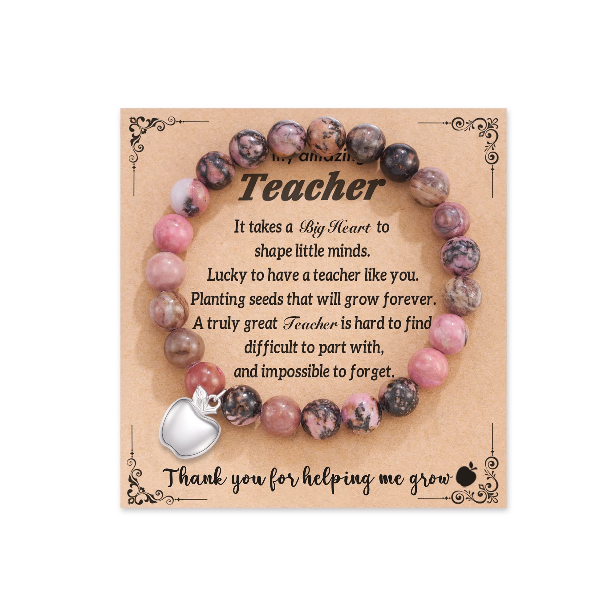 HGDEER Natural Stone Apple Bracelet - Thoughtful Teacher Appreciation Gift for Women & Men, Perfect Birthday or Teacher's Day Present from Students - Ideal for Classroom Wear, Daily Jewelry & Special Occasions
