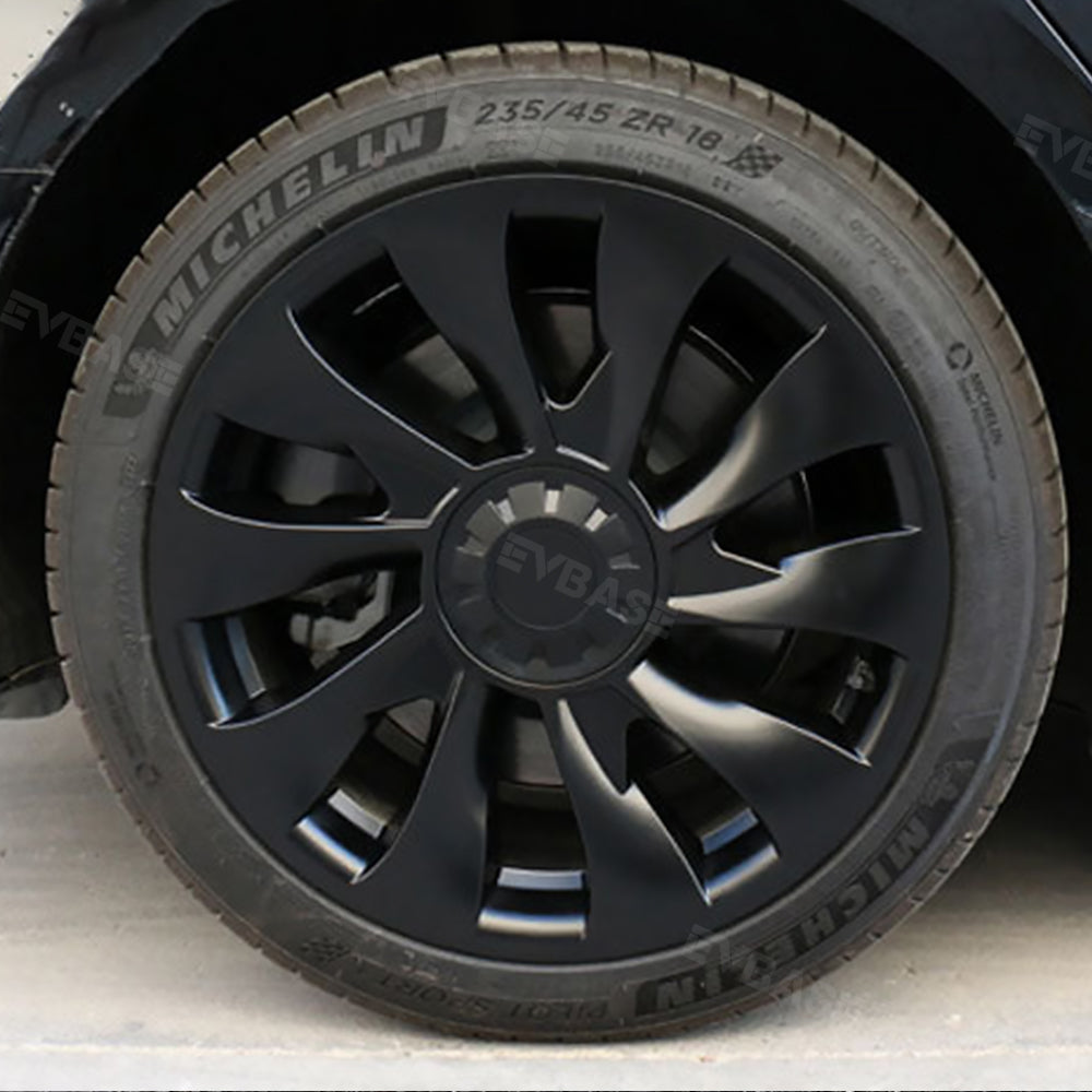 Tesla Model 3 18-Inch Überturbine Wheel Covers (4-Piece Set) - Matte Black Aero Wheel Caps for 2017-2023 - Enhance Style & Protect Rims for Daily Driving & Road Trips