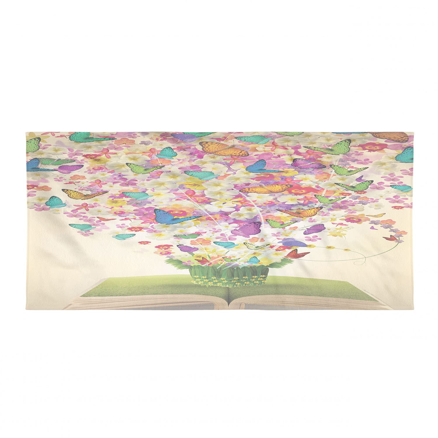 Ambesonne Butterfly Gym Towel - Colorful Flying Spring Moths Design, Ultra Soft Lightweight Absorbent Microfiber Yoga Towel for Beach, Gym, Sports & Travel - Compact & Quick Dry - Apple Green Multicolor - Perfect for Yoga, Pilates, Workout & Outdoor Activities