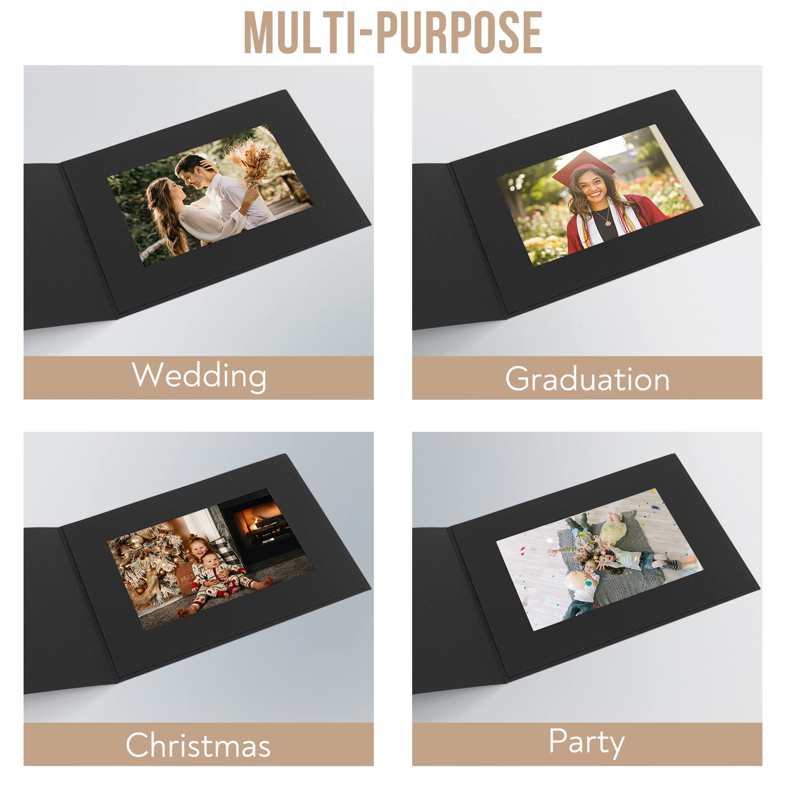 Golden State Art 100-Pack 4x6 or 6x4 Photo Folders | Cardboard Picture Frames & Paper Frame Cards | Perfect for Greeting Cards, Invitations, Graduation, Christmas, Wedding (Black) | Ideal for Photo Displays, Memory Keepsakes & Event Decorations