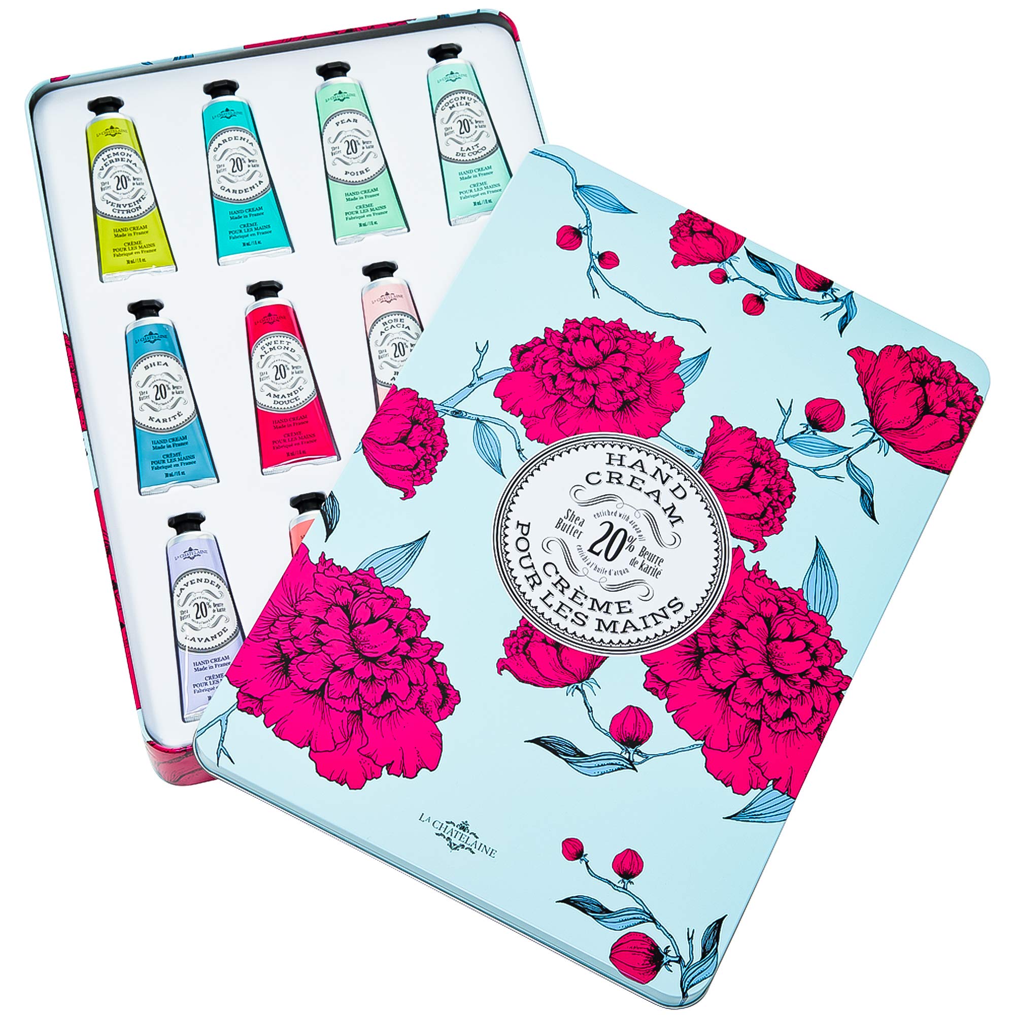 La Chatelaine Deluxe Hand Cream Gift Set Tin - 20% Organic Shea Butter Formula, Made in France | Natural & Organic Lotion (12 x 1 oz) | Perfect Mothers Day Gift, Oprah's Favorite Things | Ideal for Dry Skin Care, Spa Days & Luxury Pampering