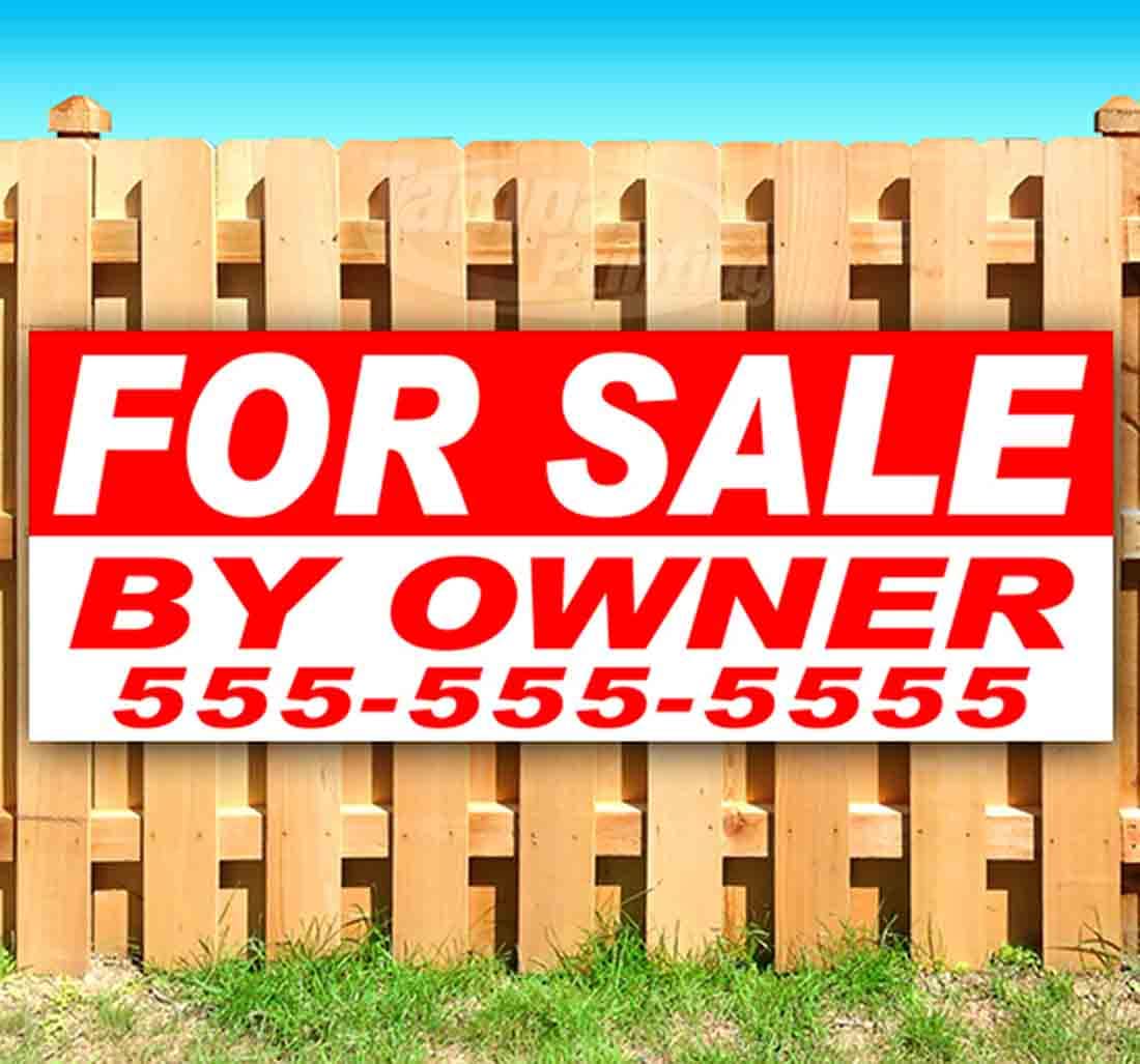 13 oz Heavy-Duty Vinyl For Sale by Owner Sign with Metal Grommets - Durable Single-Sided Yard Banner for Real Estate, Garage Sales & Open Houses