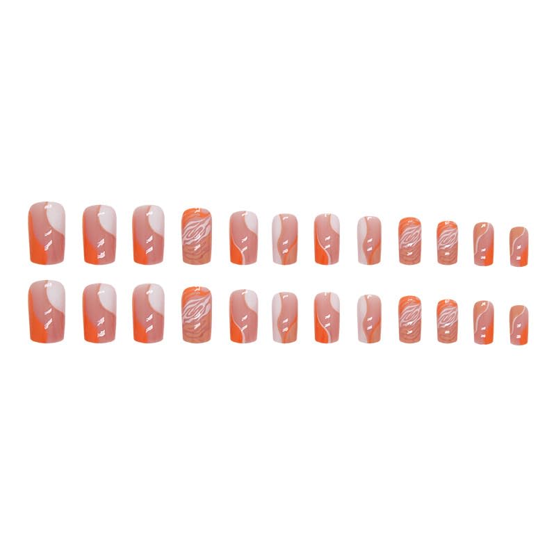 Angwis 24pcs Short Square False Nails - Leopard Print Orange & Pink Press On Nails, Full Cover Fake Nails for Women, DIY Nail Art Accessories | Perfect for Parties, Weddings, and Daily Wear