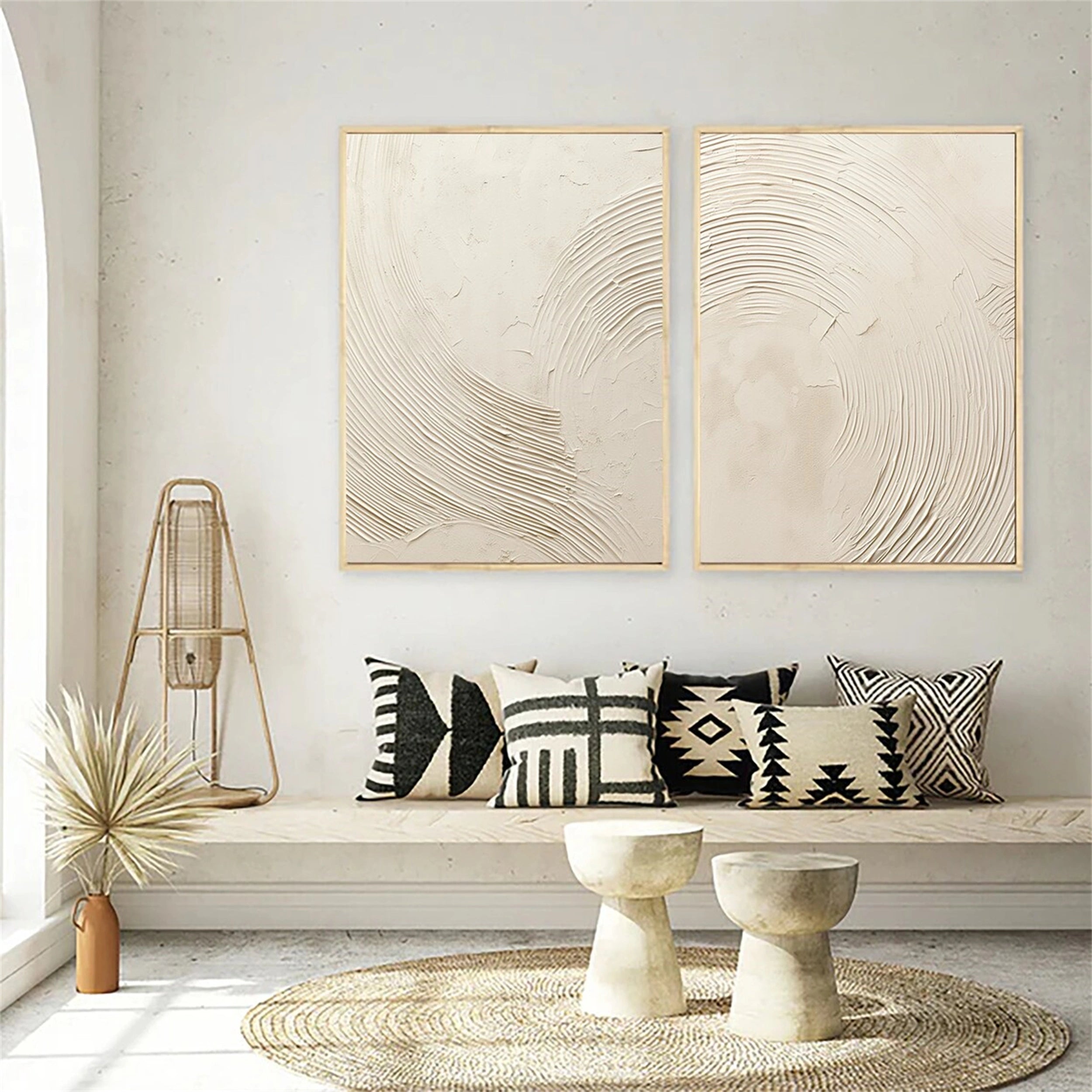 Abstract Beige & Brown Wall Art Set of 2 Paintings - Modern Home Decor for Living Room, Bedroom & Office #BB067