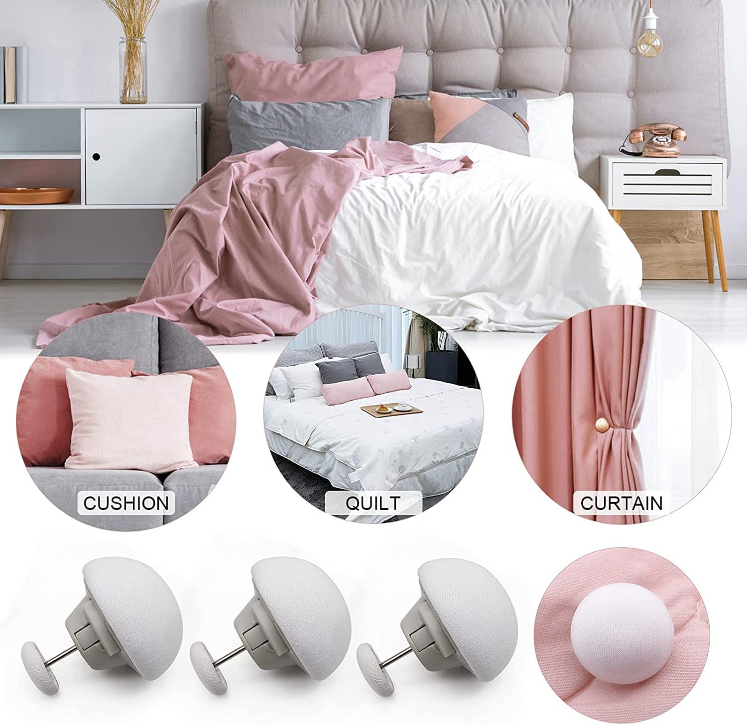16-Piece Duvet Clip Set - Non-Slip Quilt Fasteners with Buttons | White Mushroom-Shaped Duvet Pins for Securing Comforter to Duvet Cover | Perfect for Bedroom, Guest Room & Hotel Use