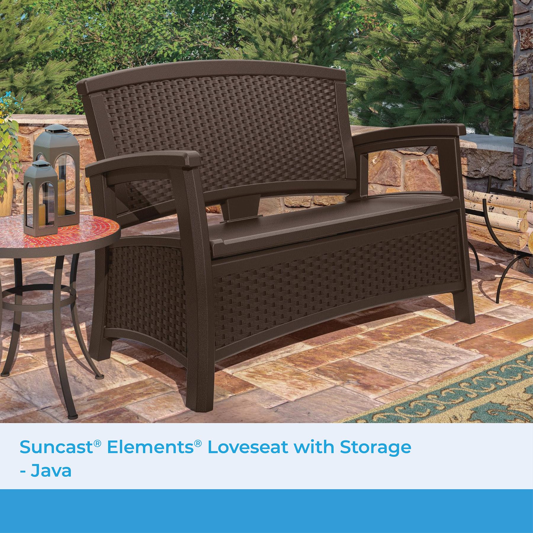 Suncast 23-Gallon Storage Wicker Love Seat - All-Weather Outdoor Furniture with Ergonomic Back Support for Patio, Deck & Garden - Perfect for Couples Relaxing in Backyard or Poolside