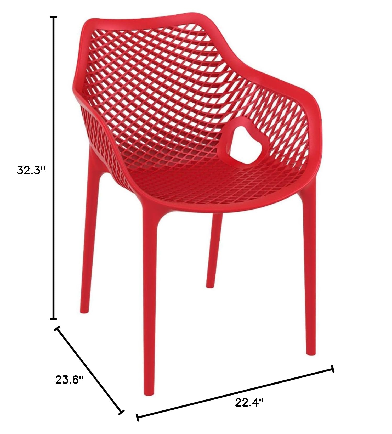 Compamia Air XL Outdoor Patio Dining Arm Chair - Weather-Resistant Red Plastic Chairs (Set of 2) for Backyard, Garden, Poolside & Restaurant Use