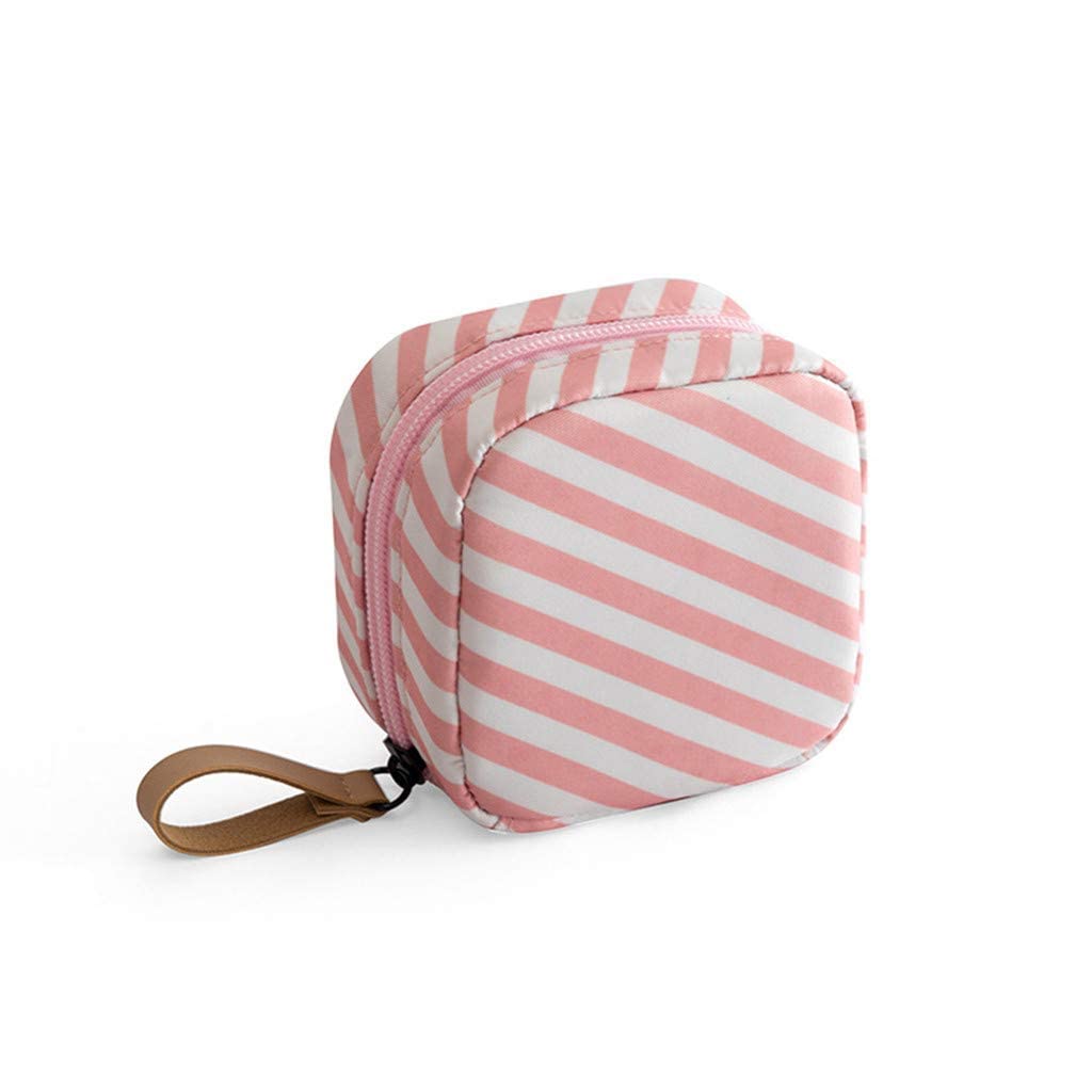Favria Waterproof Makeup Bag for Women & Girls - Pink Stripes Cosmetic Organizer, Travel Toiletry Pouch - Perfect for Travel, Gym, and Daily Essentials Storage