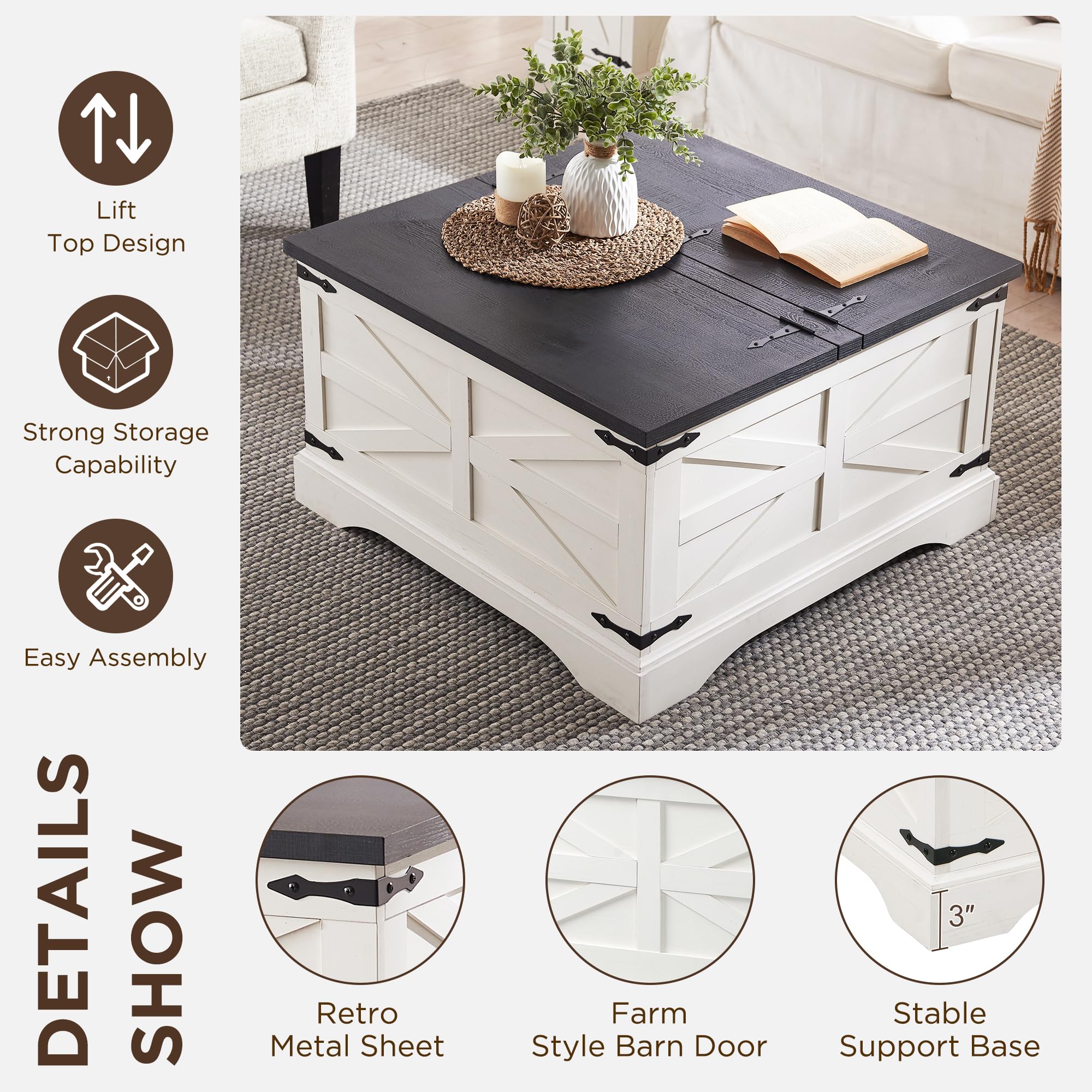 Farmhouse Lift Top Coffee Table with Storage - 36