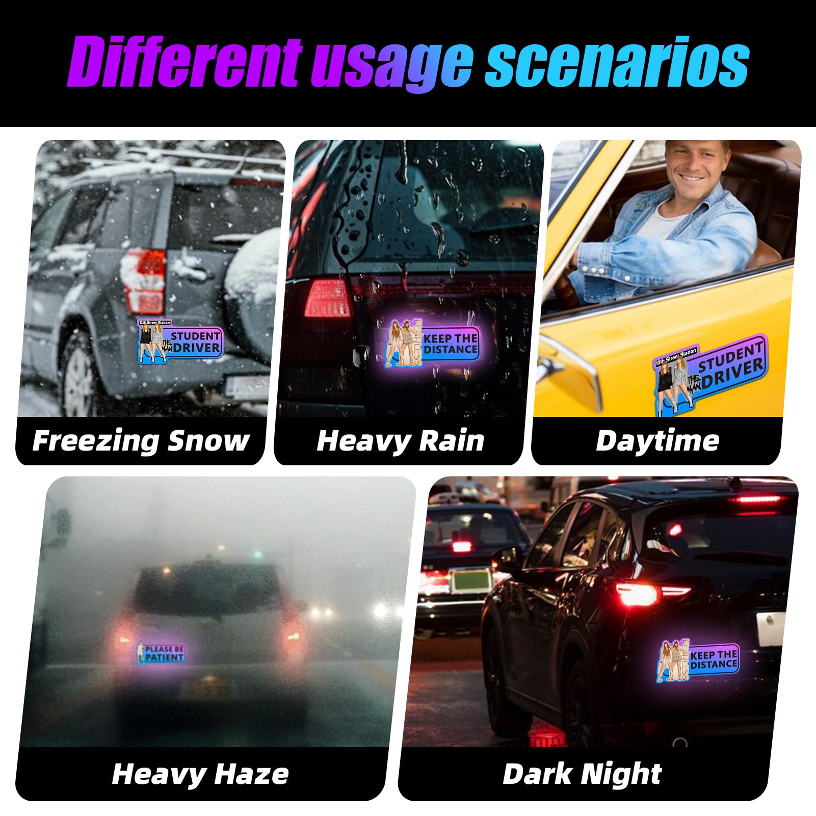 3 Pack Reflective Student Driver Magnets for Cars - 9 Inch Reusable Bumper Stickers with Strong Adhesive - Perfect for New Drivers, Teen Drivers & Learner Permit Holders - Great for School Parking Lots & Driving Practice