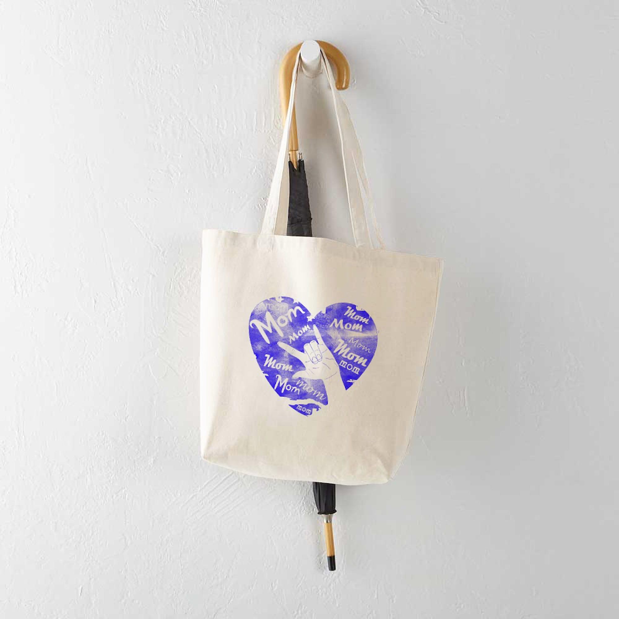 LOVE MY MOM ASL Tote Bag - Natural Canvas Reusable Shopping Bag for Women | Perfect for Groceries, Beach Trips & Mother's Day Gifts