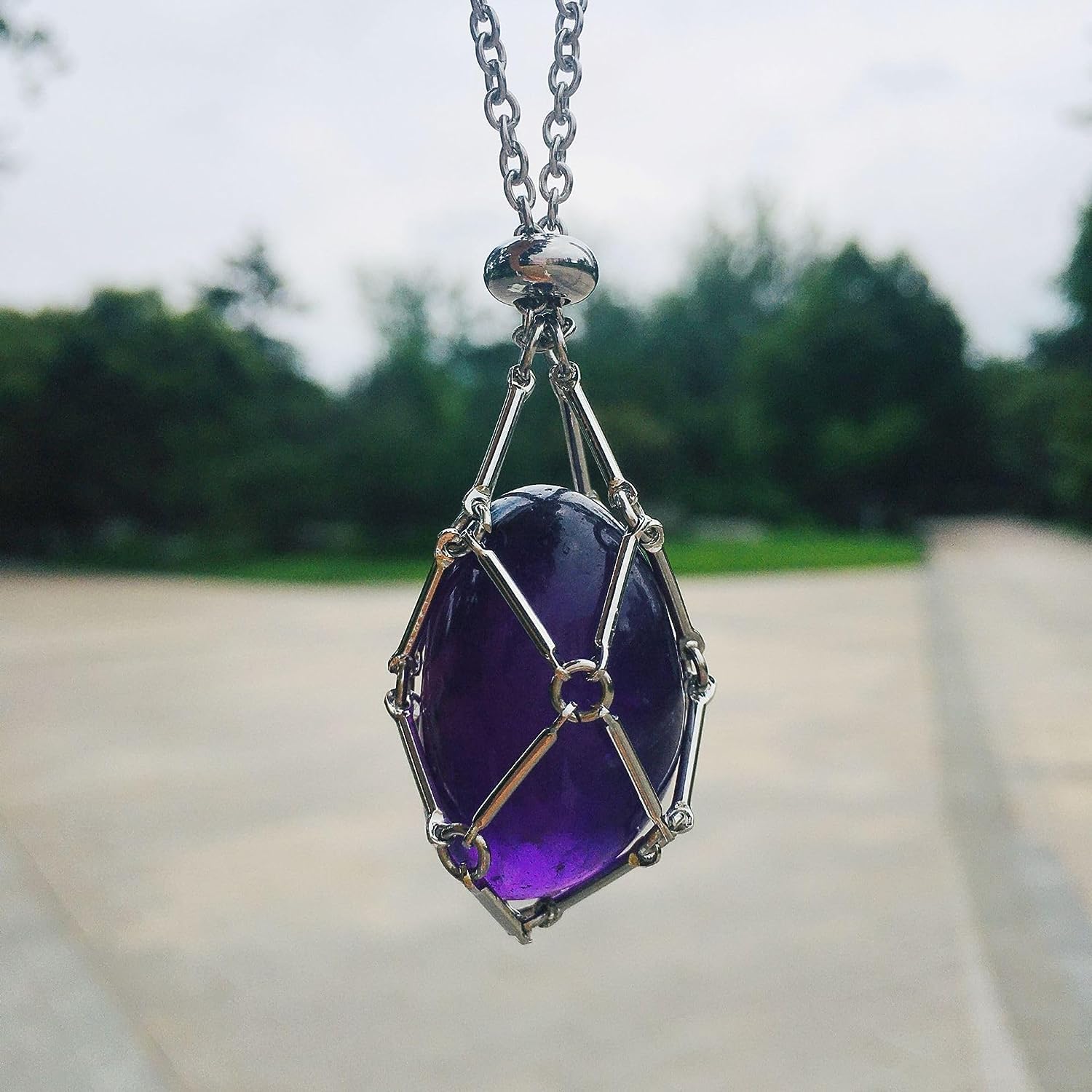 Handmade Adjustable Crystal Stone Holder Necklace for Women - Interchangeable Cage Pendant with Natural Gemstones | Perfect for Everyday Wear, Gifts & Spiritual Healing