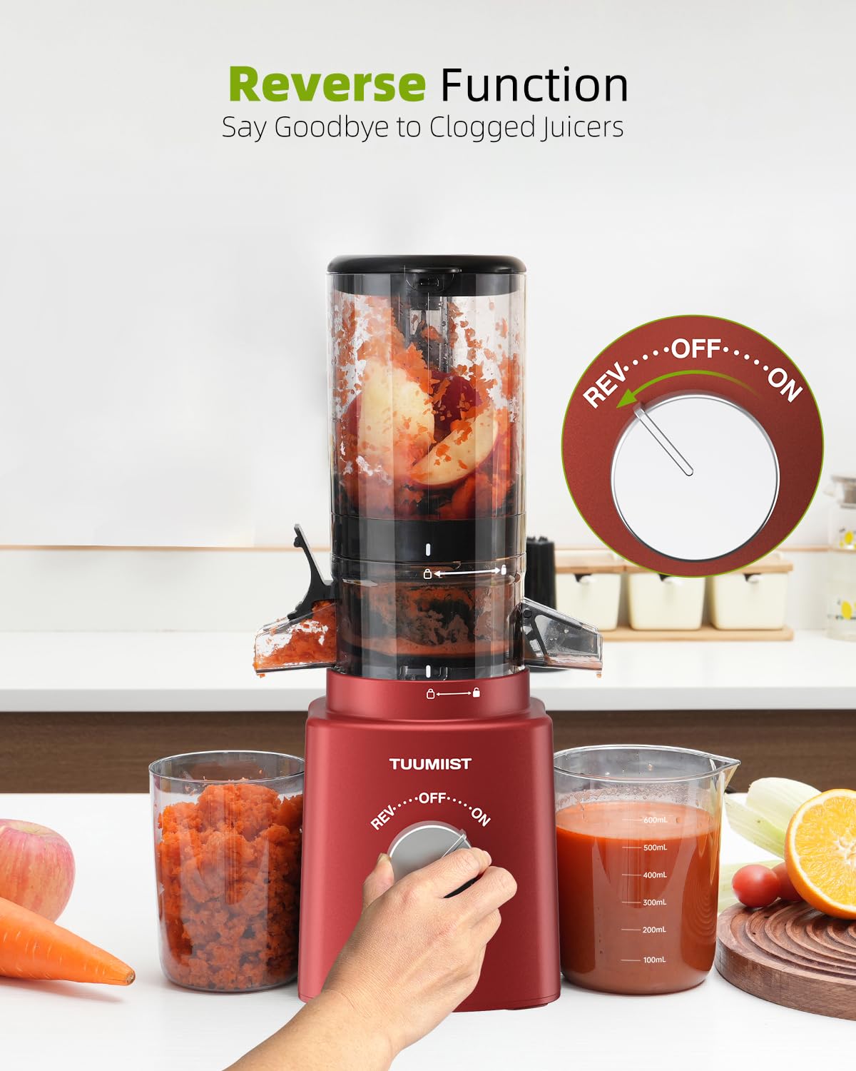 Premium Cold Press Slow Masticating Juicer with 8 BPA-Free Juice Bottles - Large 4.25