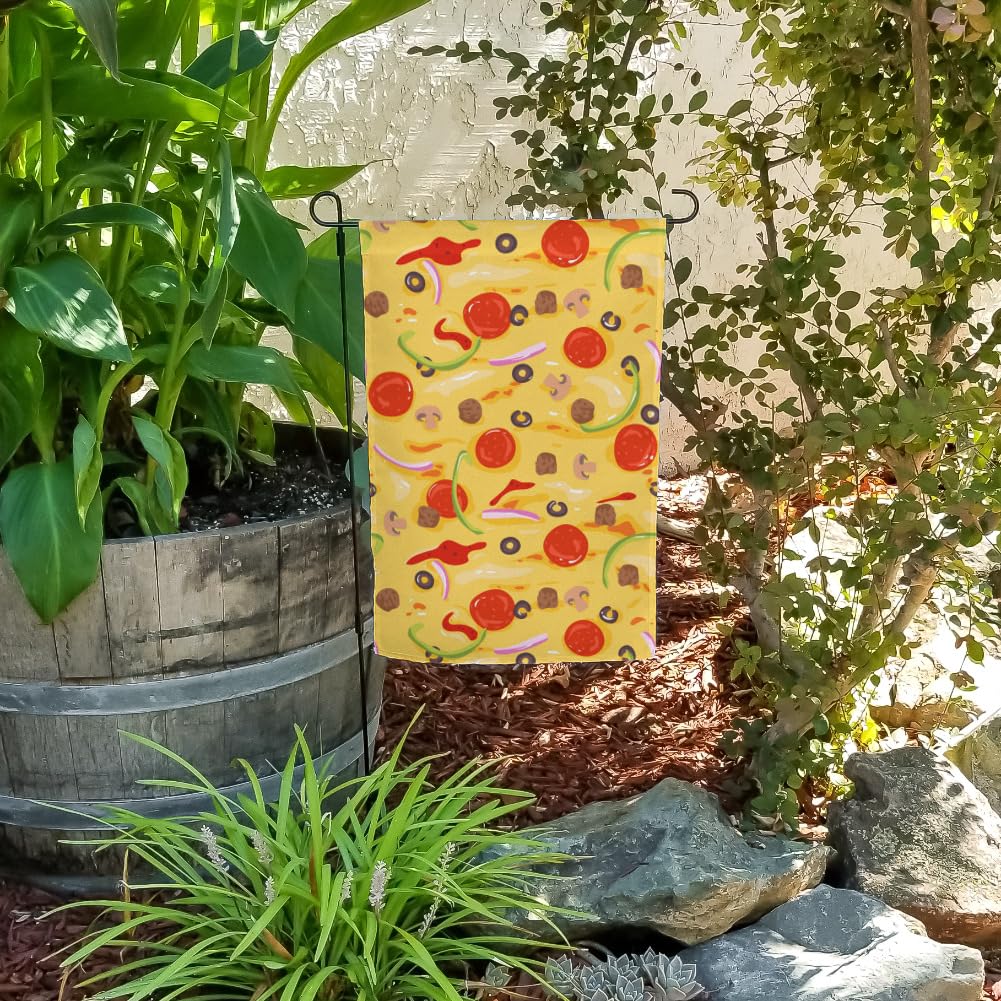 Pepperoni, Olives & Onions Pizza Pattern Garden Flag - Outdoor Decorative House Banner for Patio, Yard & Garden Decor