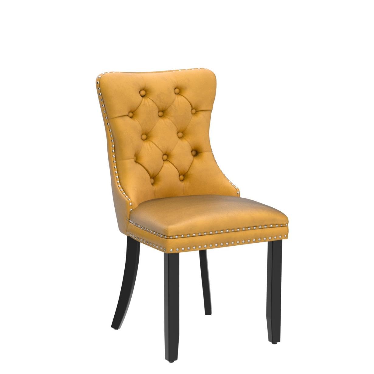 Luxury Velvet Upholstered Dining Chairs Set of 2 - Gold Button Tufted Accent Chairs with Nailhead Trim & Ring Pull Back for Elegant Dining Room Decor | Perfect for Home, Restaurant, and Office Use