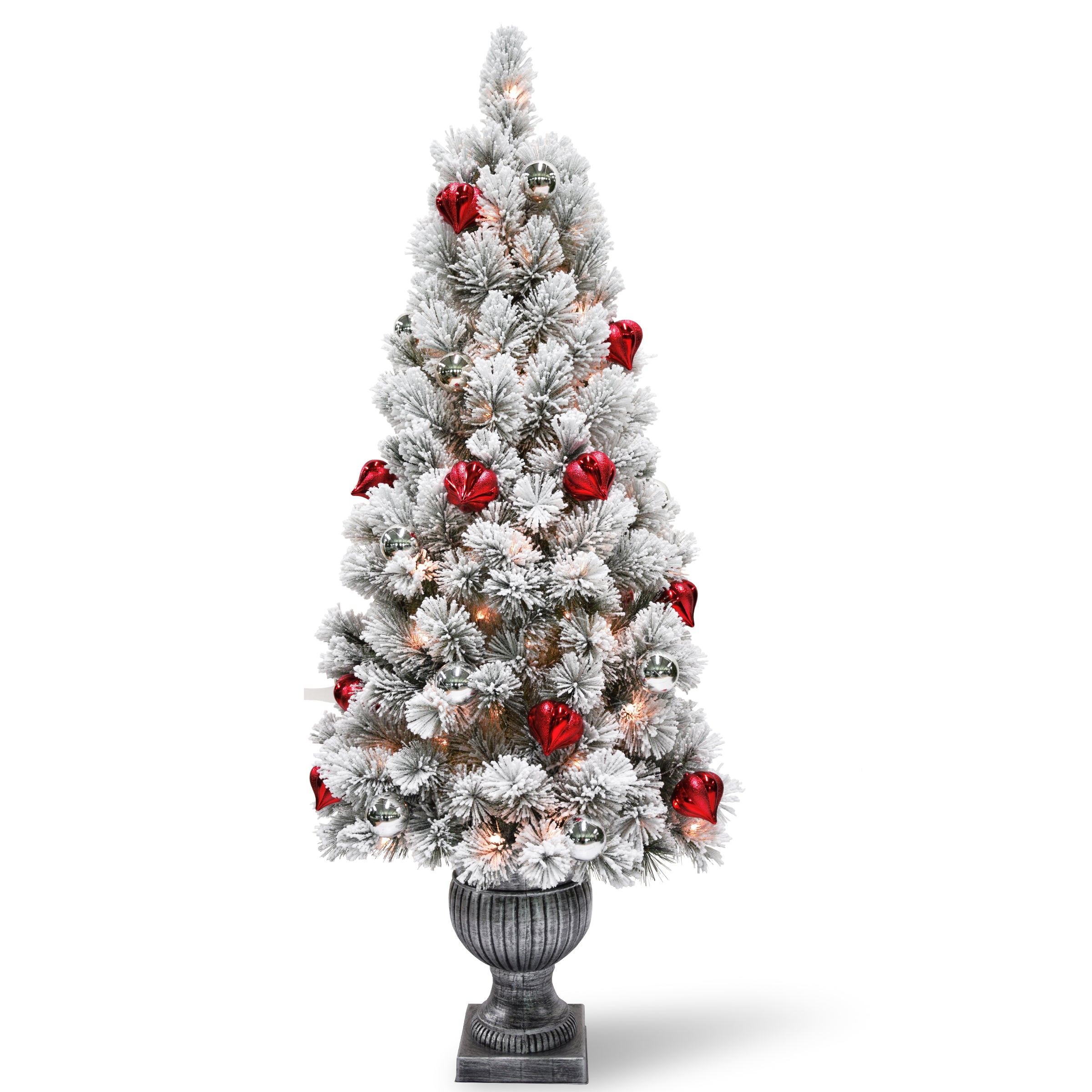 5 ft Pre-Lit Snowy Bristle Pine Christmas Tree with 300 Clear LED Lights - Perfect for Holiday Home Decor, Office Party & Winter Festival Decoration