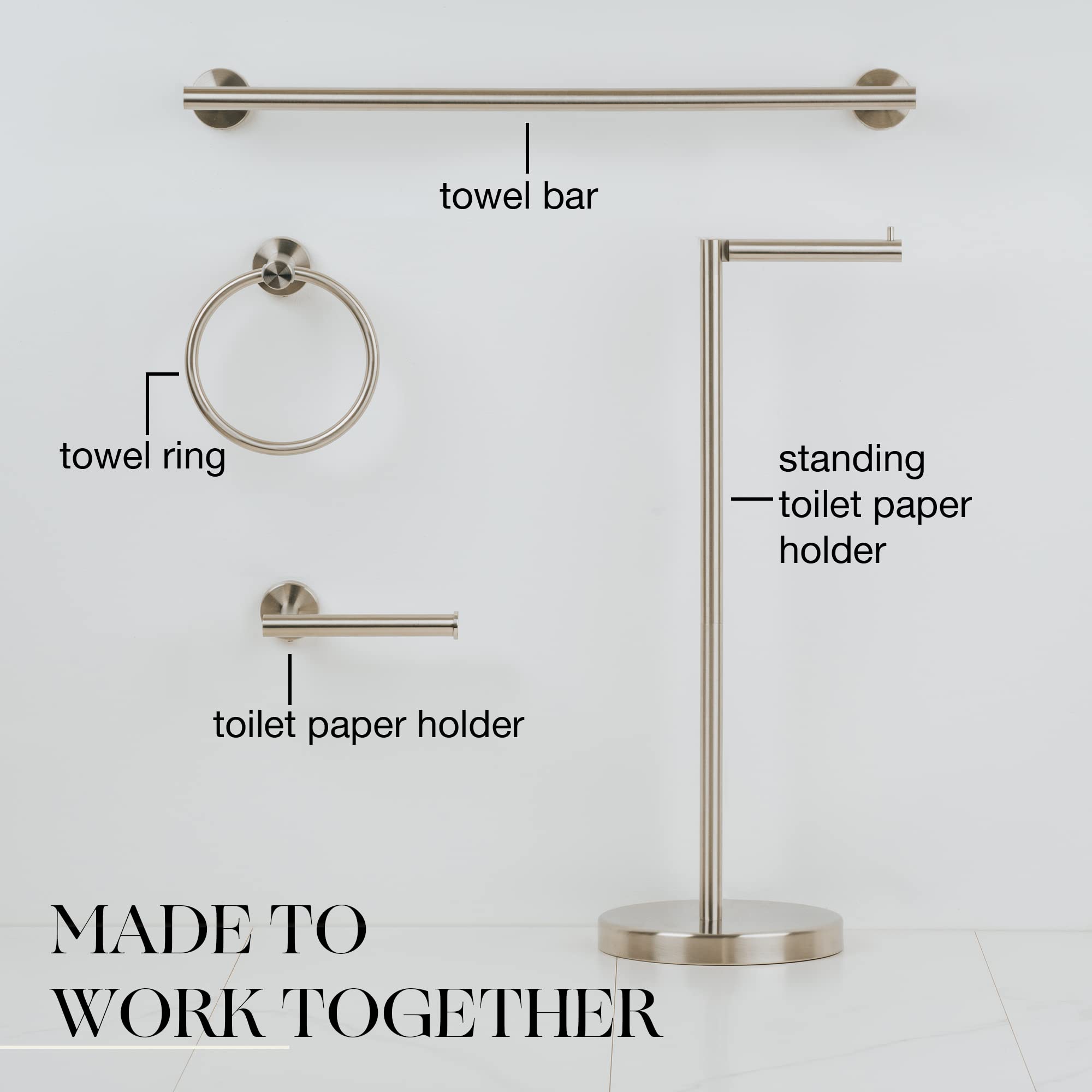Stainless Steel Bathroom Set - 2-Pc Towel & Toilet Paper Holder for Wall Mount - Brushed Steel Hardware for Modern Bathrooms