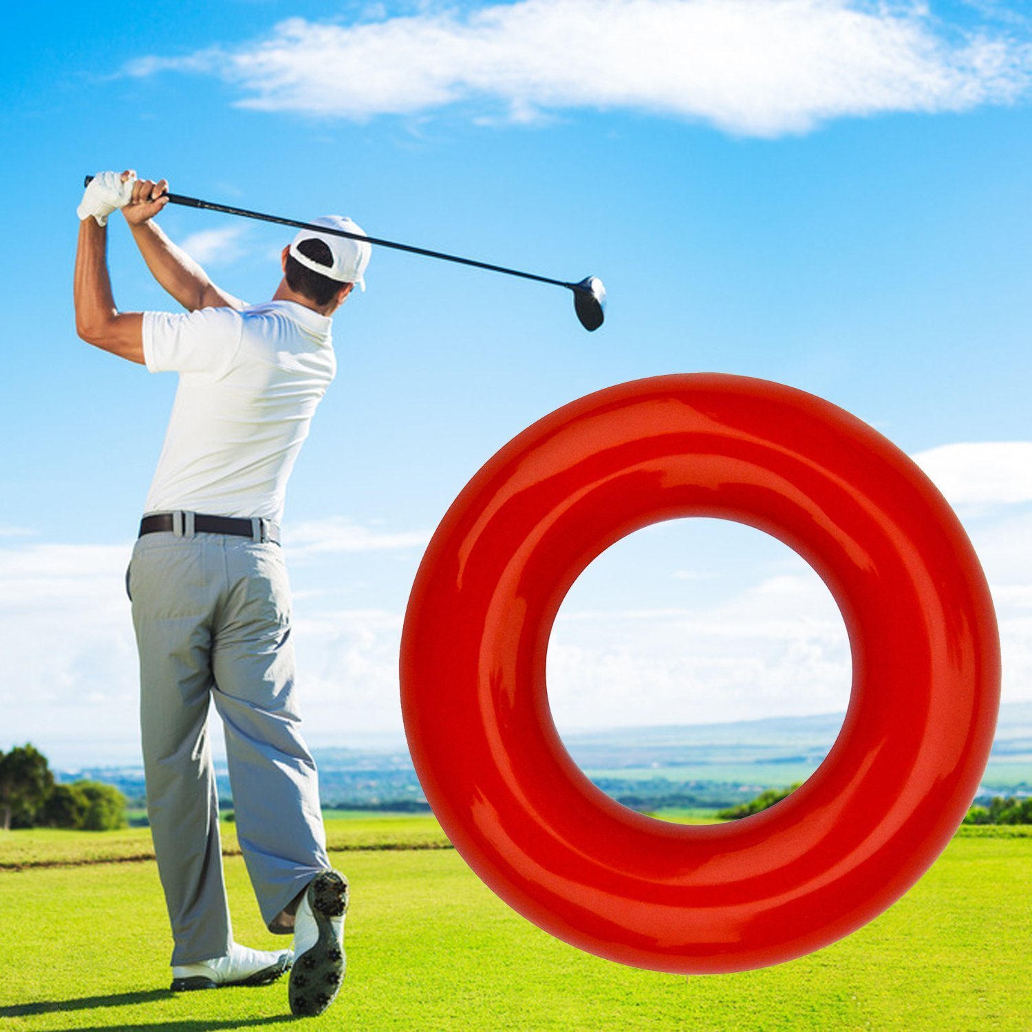 Golf Club Swing Weight Donut Training Aid - Red & Black Practice Swing Ring for Golfers | Improve Swing Tempo & Strength | Driving Range & Home Practice