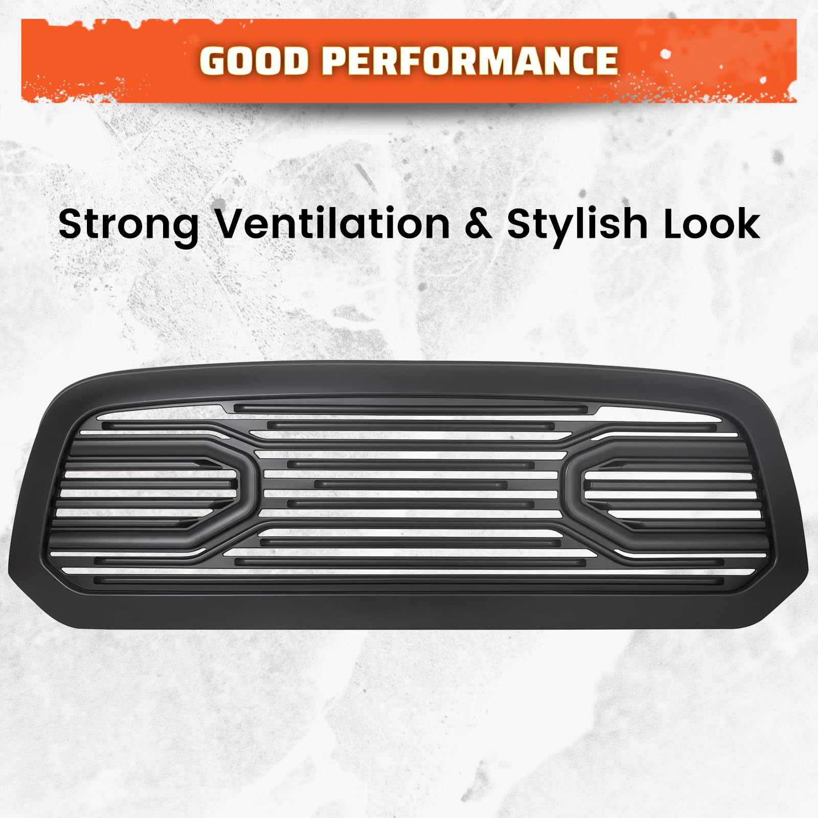 ECOTRIC Front Replacement Shell Grille Compatible With 2013-2018 Dodge RAM 1500 (Without Light) Black Big Horn Grill - Upgrade Your Truck's Style for Off-Roading & Daily Driving