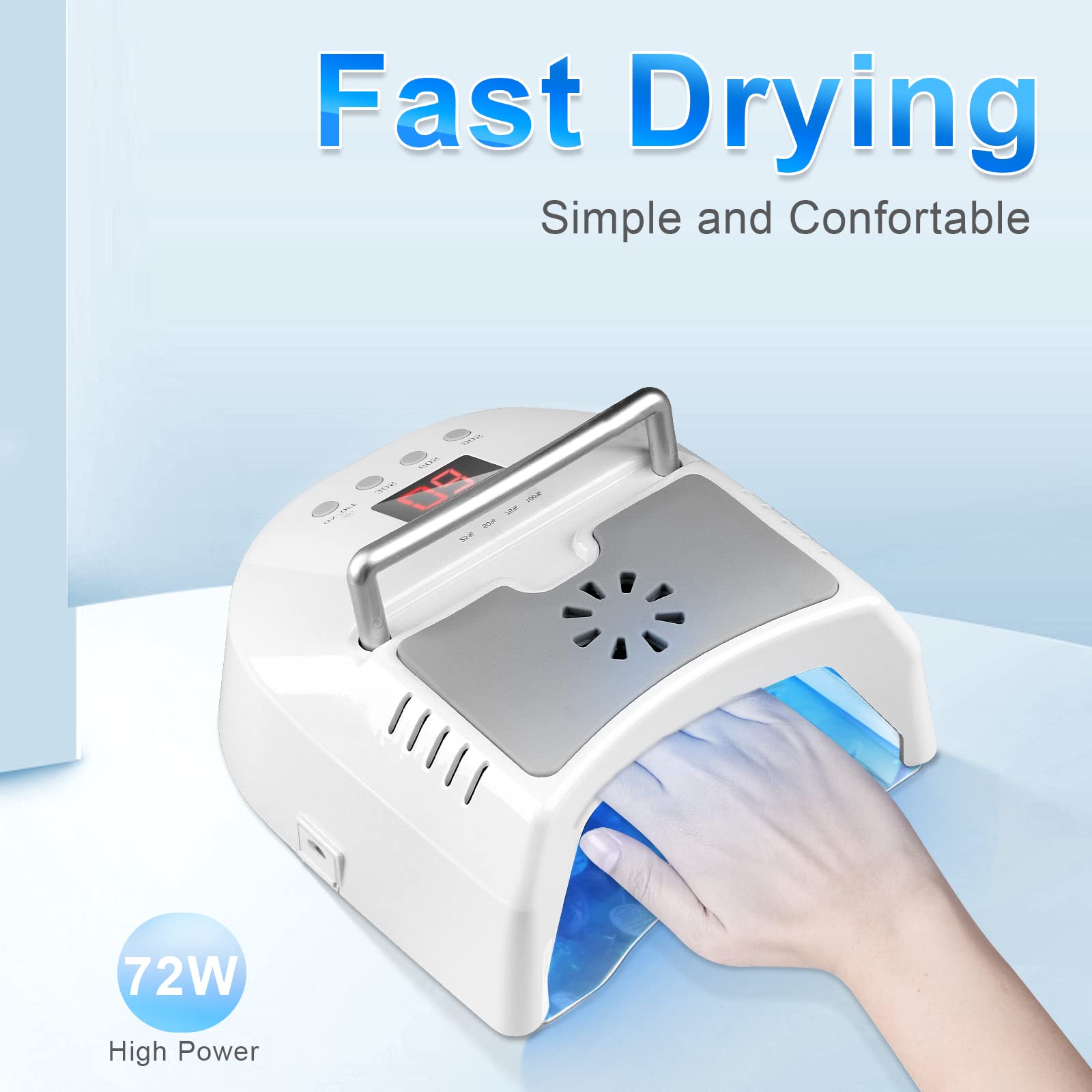 Professional 72W UV LED Nail Lamp Cordless with Cooling Fan - IMENE Rechargeable Gel Nail Dryer for Salon & Home Use, Portable Handle Design (White) | Perfect for Gel Polish Curing, Manicures & Nail Art