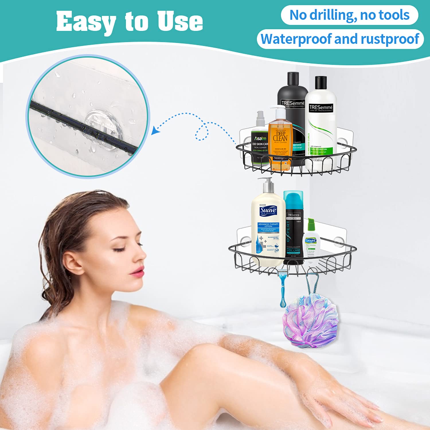 Stainless Steel Shower Caddy Corner Organizer - Wall Mounted No Drilling Bathroom Storage Shelf for Shower, Toilet, Dorm & Kitchen | SUS304 Rustproof | Perfect for Small Spaces & Apartment Living