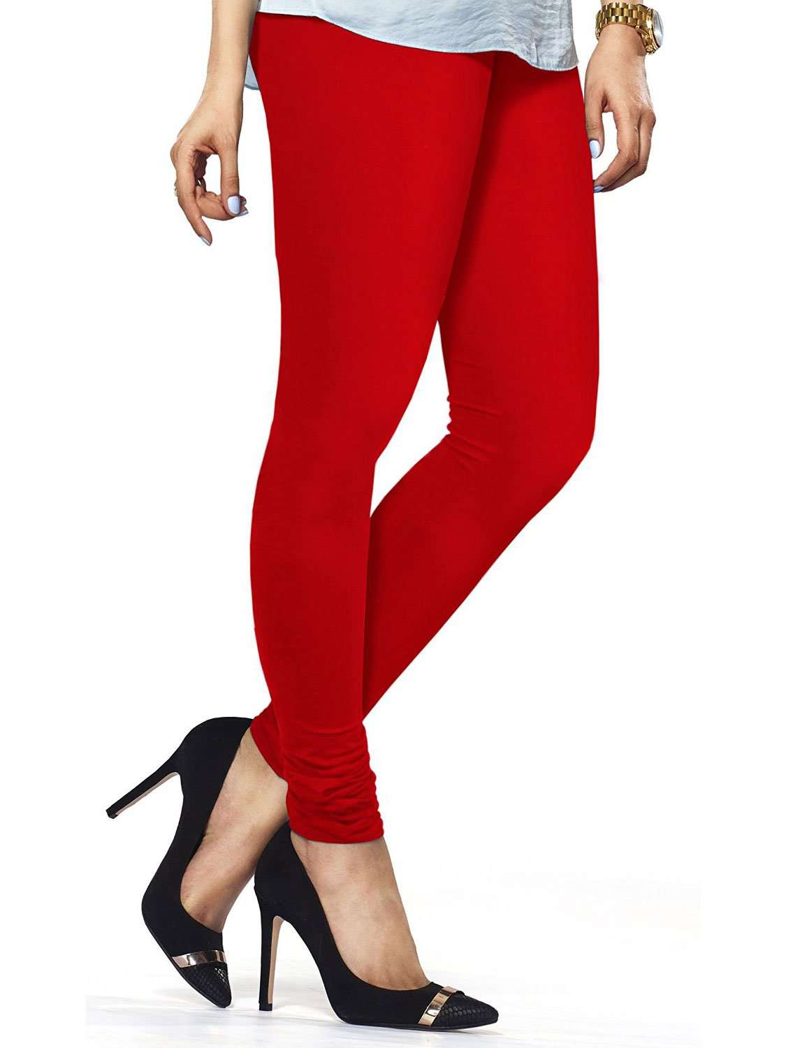 Premium Cotton Lycra Churidar Leggings - Stretchy Free Size Red Pants for Women | Yoga, Workout & Casual Wear