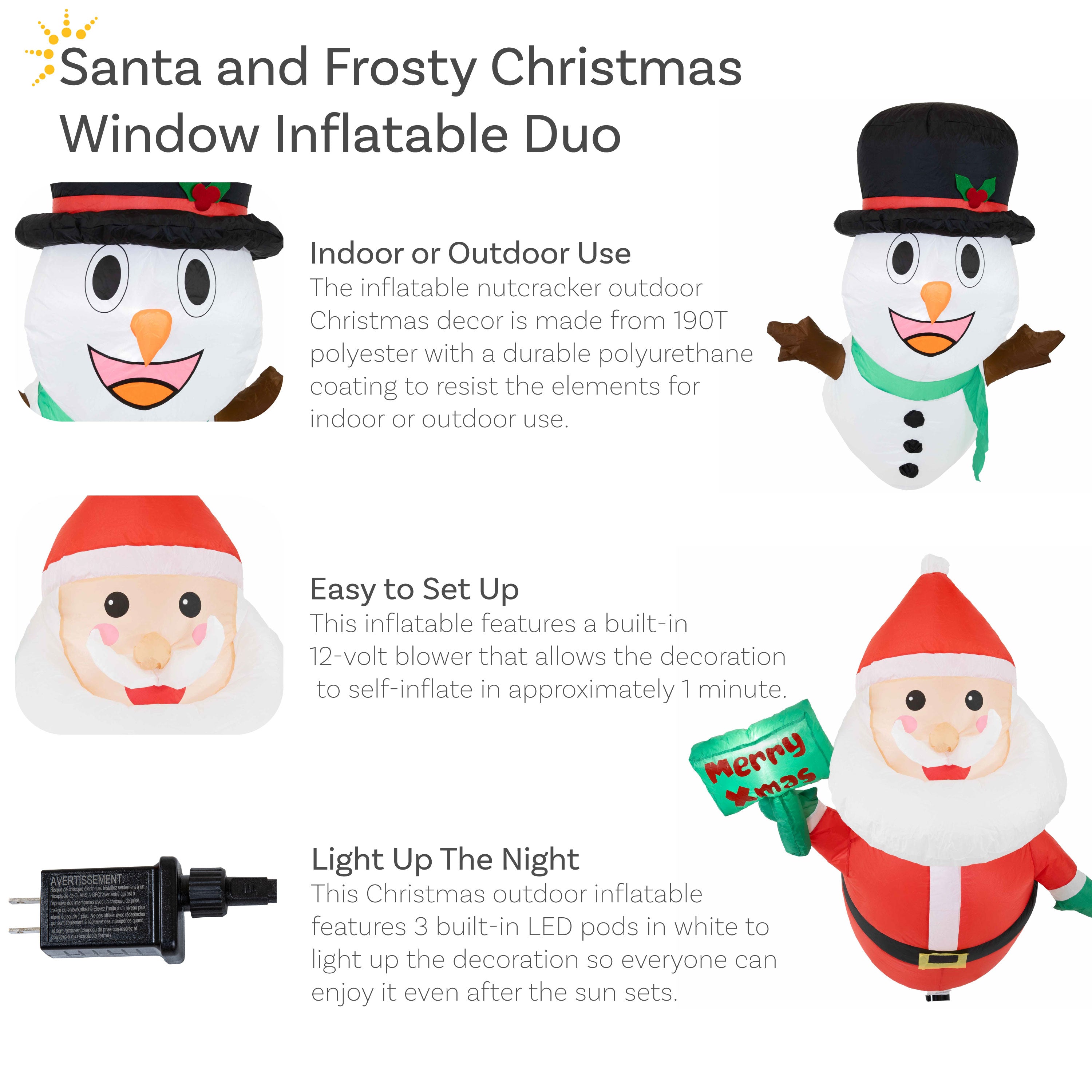 Sunnydaze Santa and Frosty Inflatable Christmas Decorations - Outdoor Holiday Yard Decor for Xmas Party, Home, Garden, and Lawn