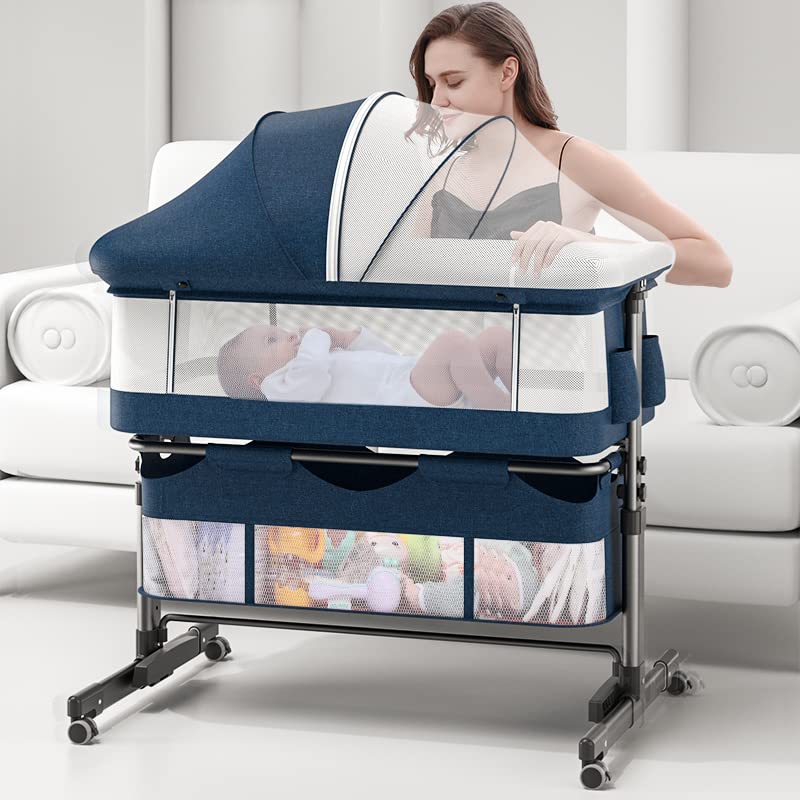 **3-in-1 Baby Bassinet & Adjustable Bedside Sleeper with Storage Basket – Portable, Foldable Crib for Newborns – Includes Travel Bag – Perfect for Nursery, Travel & Co-Sleeping**