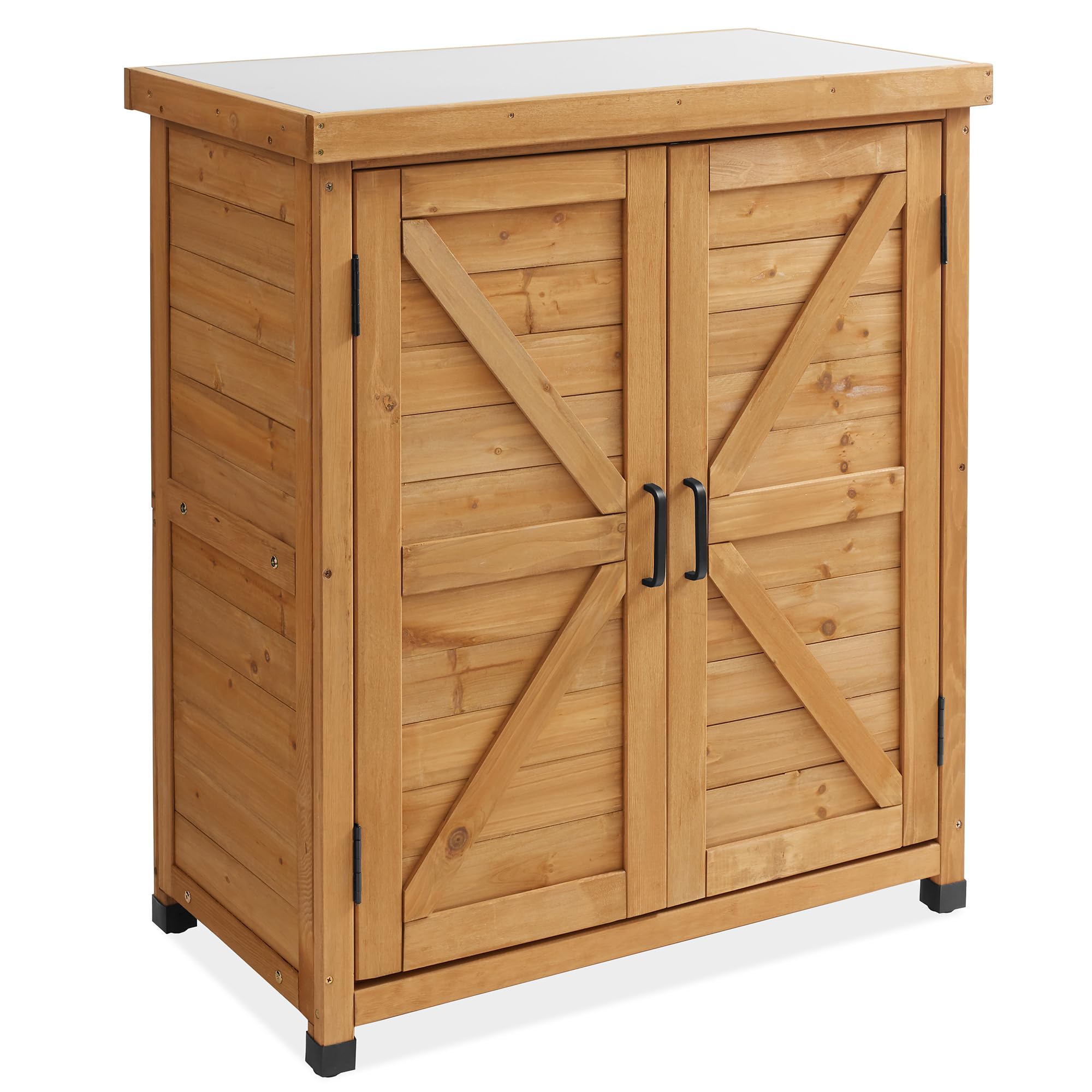 Casafield Outdoor Garden Potting Bench with Metal Tabletop & Storage Cabinet - Durable Wooden Workstation Table for Patio, Gardening & Planting - Perfect for Organizing Tools, Potting Plants & DIY Projects